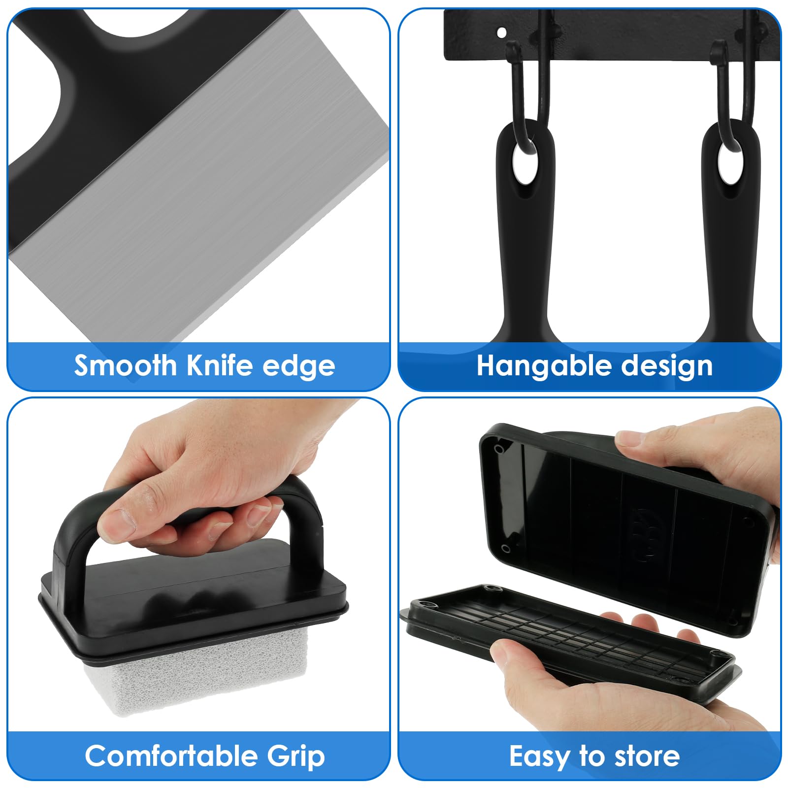 RVEFOT 15Pcs Griddle Cleaning Kit,Efficient Cleaning Kit Detachable Flat Top Grill Cleaning Kit with Handle Scouring Pads Griddle Scraper Pumice Stone for Greasy Stain Residues Outdoor BBQ