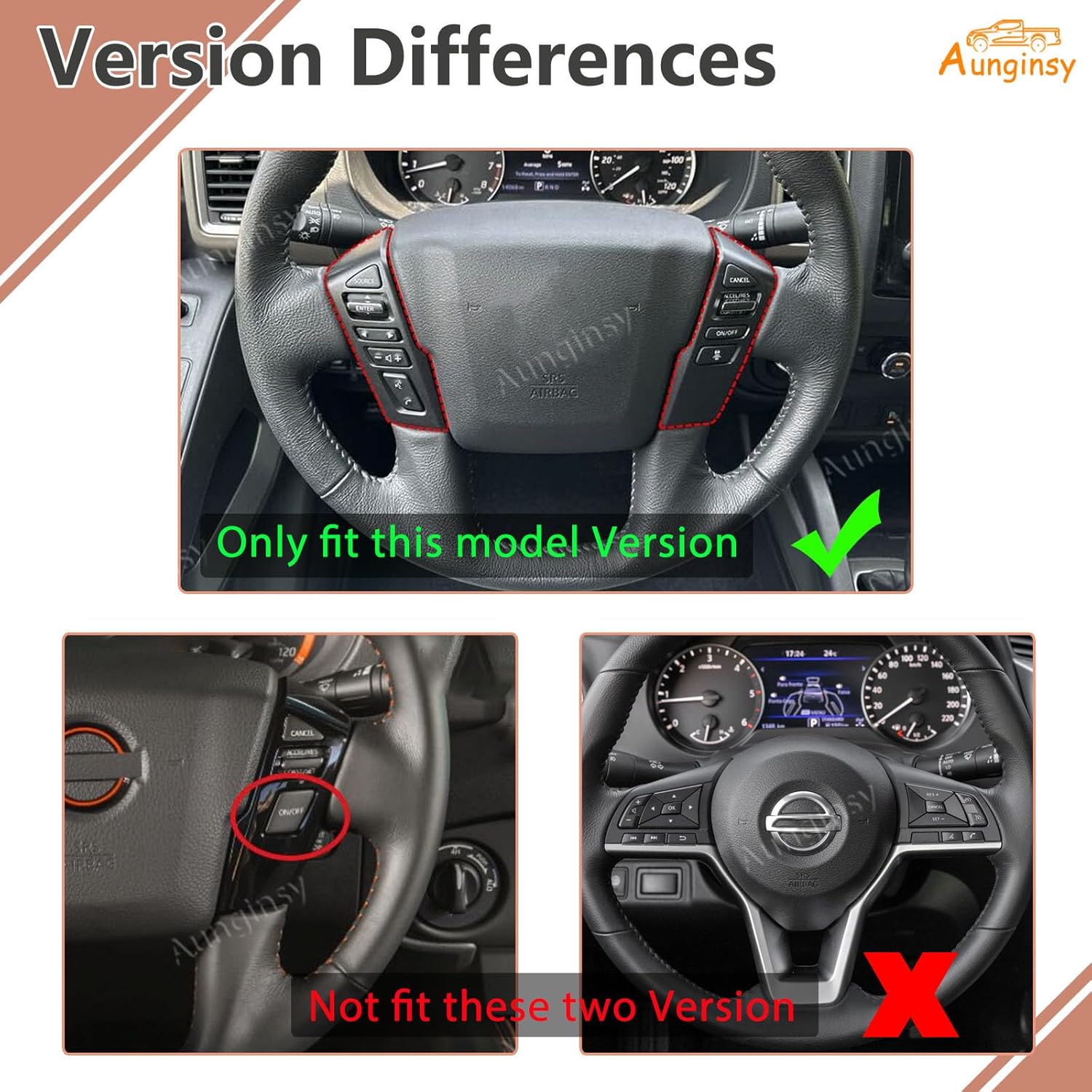 AunginsyTrim Cover Compatible with Nisan Frontier 2022-2024 Center Console Steering Wheel Button Panel Moulding Protection Frame Cover Decorative Sticker ABS Accessories