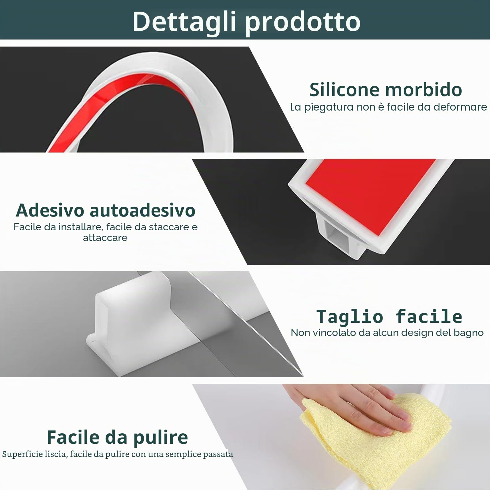Striscia protettiva per doccia, autoadesiva, 4 cm di altezza, pieghevole, per la separazione del naso (bianco, 5 m)