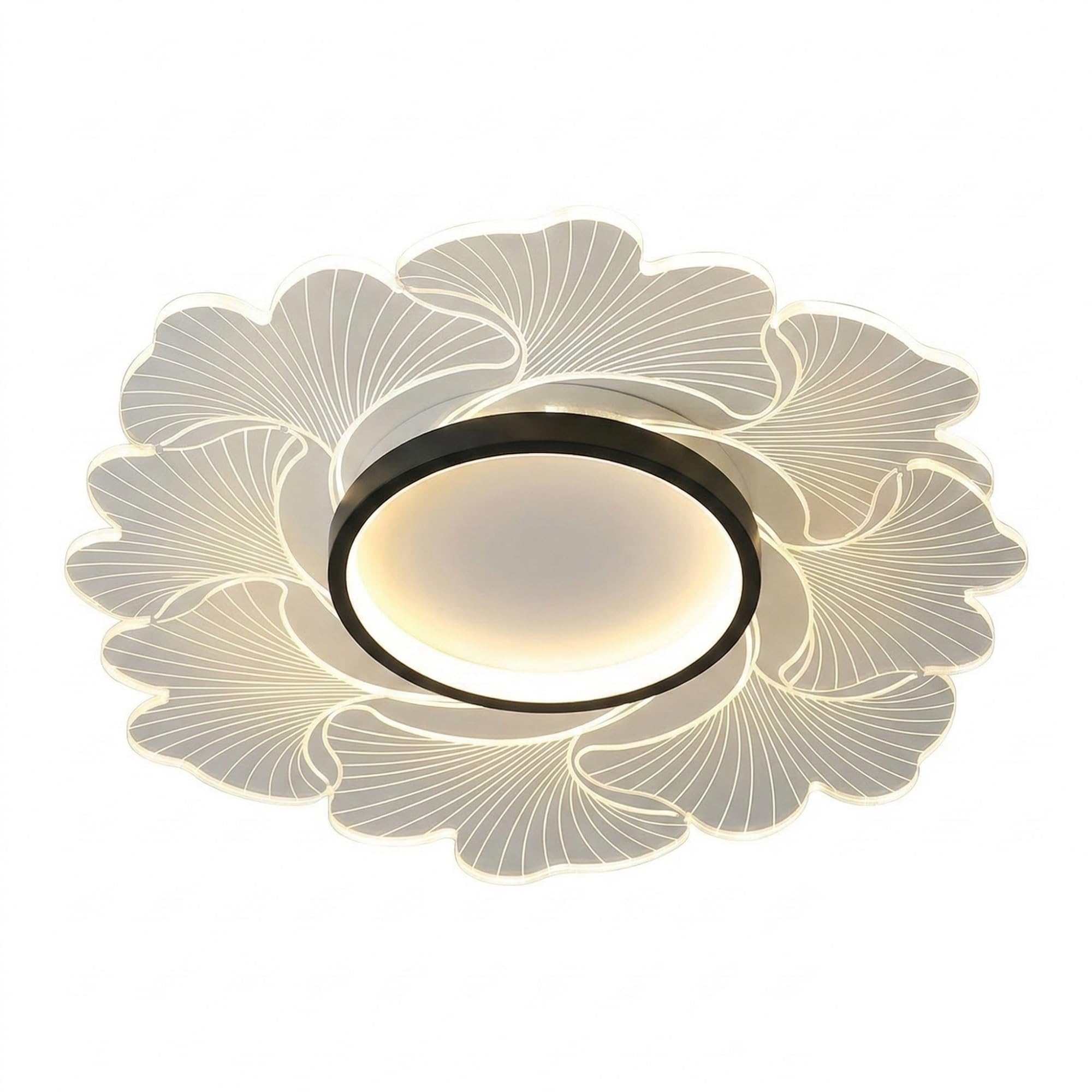 NHPJFDC Ginkgo Leaf Flush Mount Ceiling Light, Gold Petal Acrylic Bedroom Lamp, Floral Fixture for Living Room, Study Room, Hallway, Entryway, Apartment Foyer, Dining Area Residential(Black,Large)