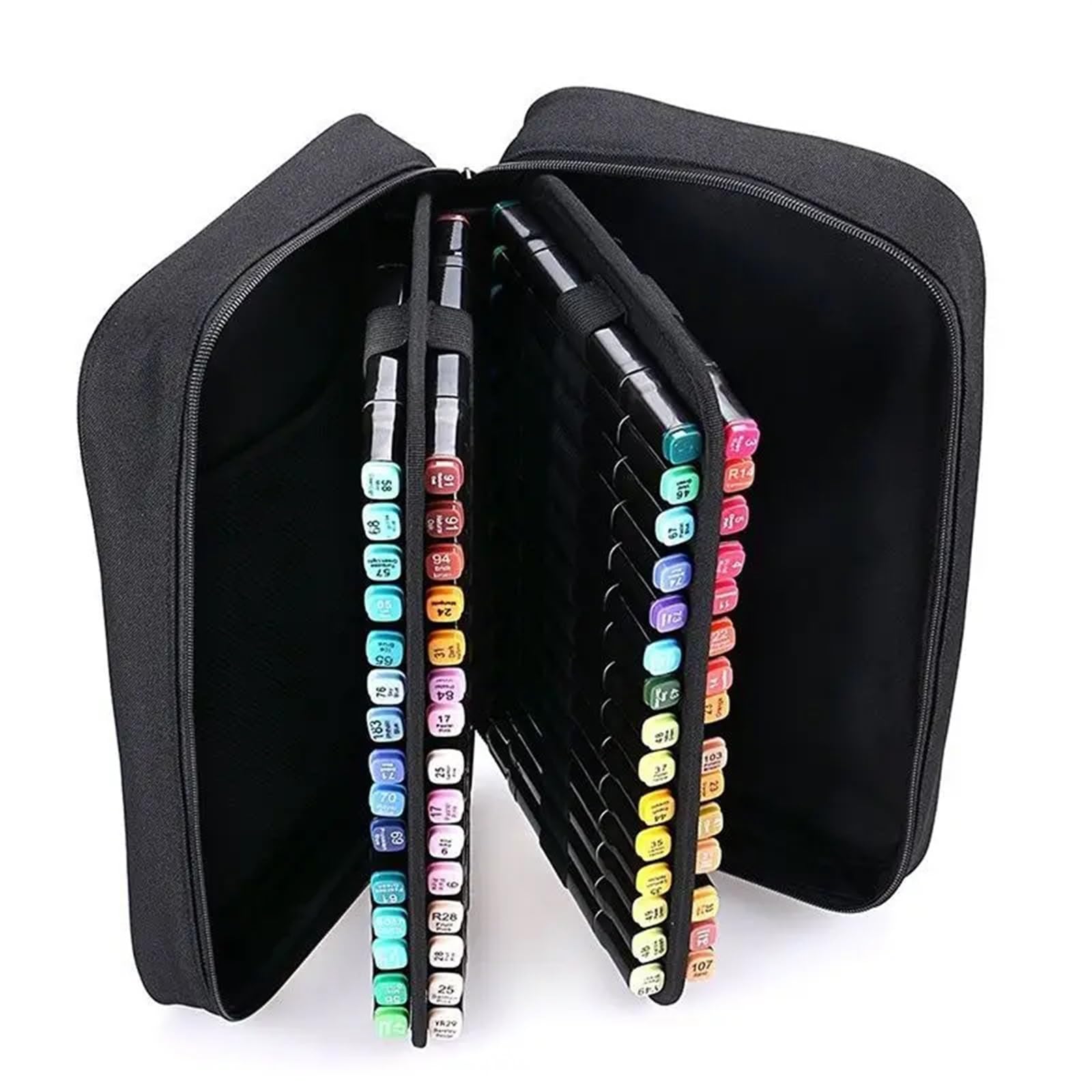 Trousse Crayon Sac de Rangement for marqueurs en Toile à 40/60/80 Trous, étui à stylos créatif Amovible et Pliable(Black 40 Holes)