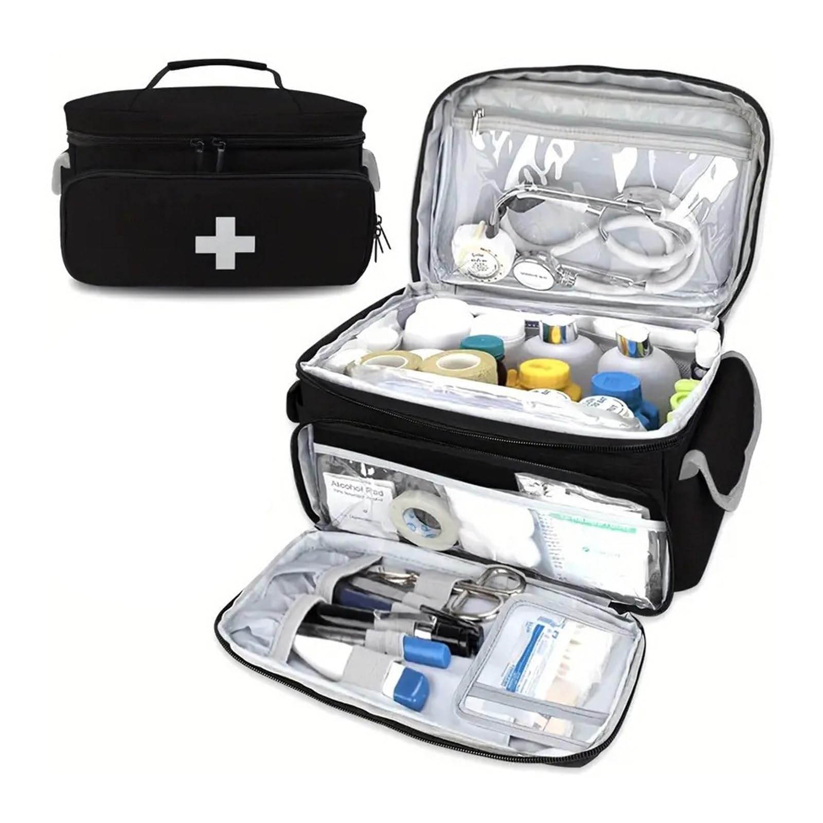 Leeres Erste-Hilfe-Set Mit Großem Fassungsvermögen,Aufbewahrungstasche For Medizinisches Erste-Hilfe-Zubehör,Aufbewahrungstasche For Medikamente Mit Mehreren Taschen(Black)