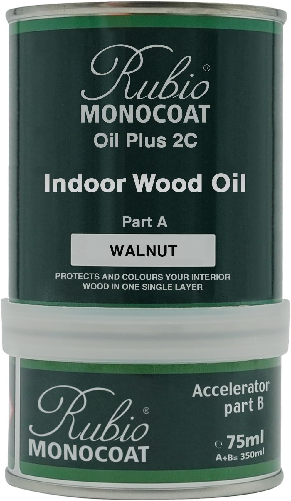 Wood Oil Finish 14 m² - Walnut | Oil Plus 2C | Quick-Dry, Eco-Friendly Linseed Wood Oil for Indoor Use, Includes Accelerator (Part B) | Protector | 350 ML