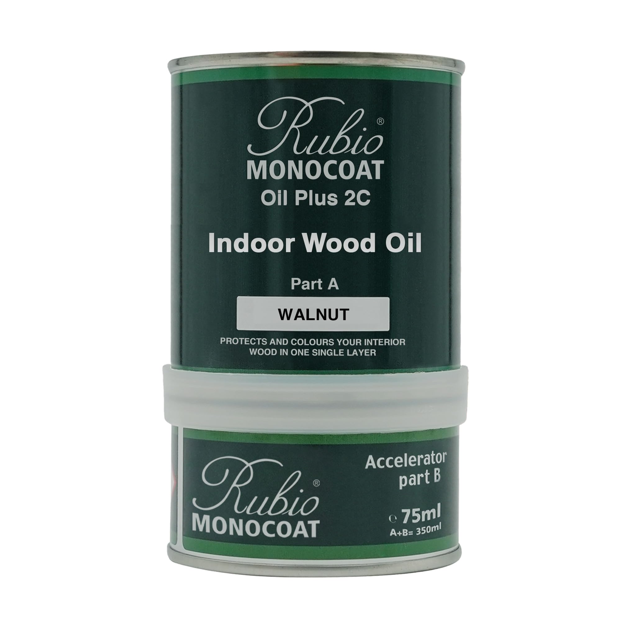 Wood Oil Finish 14 m² - Walnut | Oil Plus 2C | Quick-Dry, Eco-Friendly Linseed Wood Oil for Indoor Use, Includes Accelerator (Part B) | Protector | 350 ML