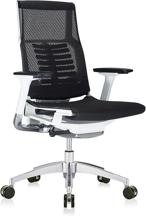 POwerFIT Exec Chair Black MESH SEAT & Back-White Frame