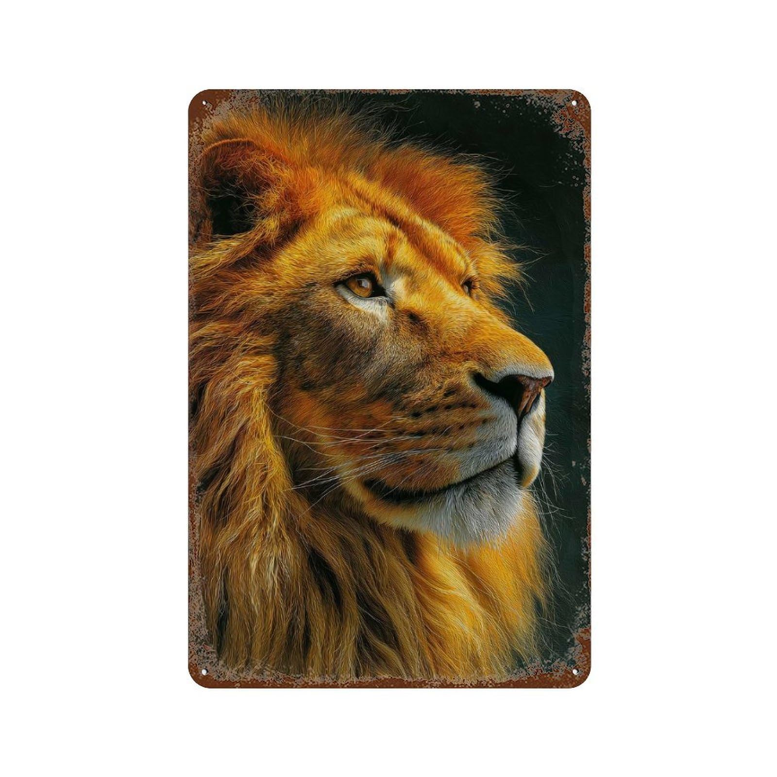 Vintage Metal Tin Sign Majestic Lion Portrait 11.8"x7.9", Industrial Home Decor for Farmhouse, Kitchen And Entryway Decor