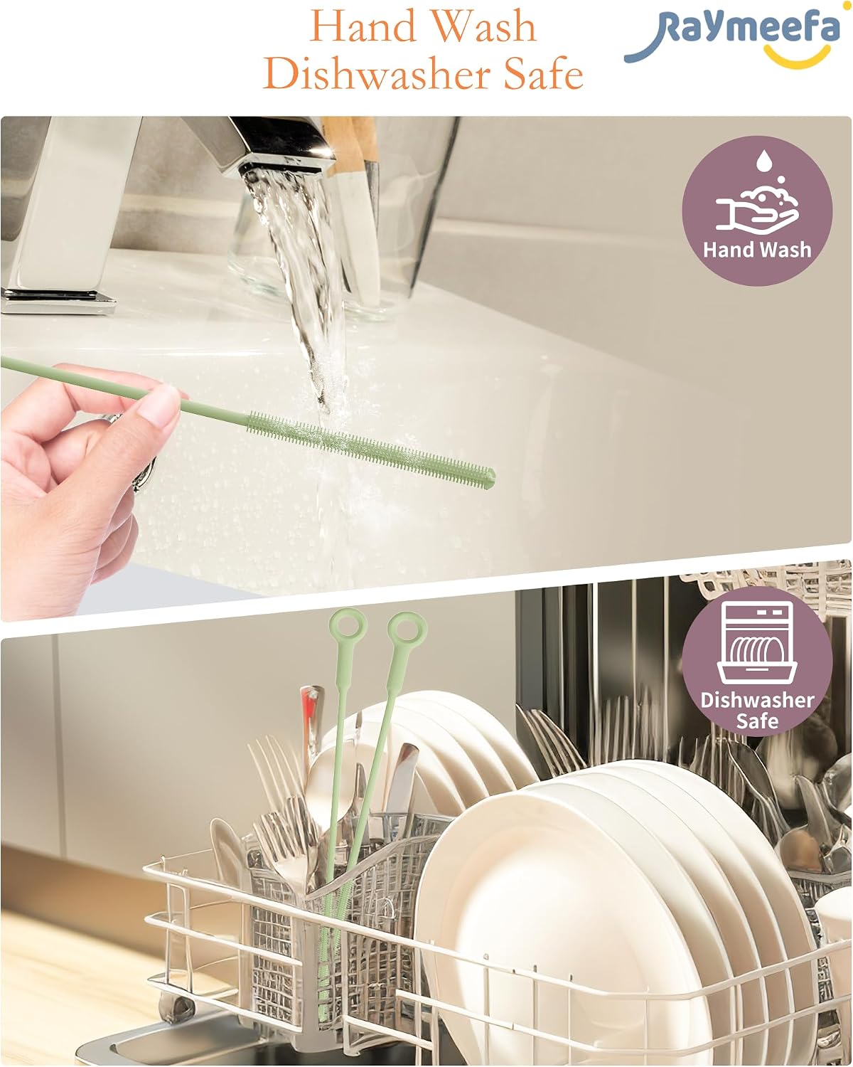 Straw Cleaner Brush Set - Raymeefa Scratch-Free Detail Cleaning for Reusable Straws & Tumblers (Avocado Green) image 3