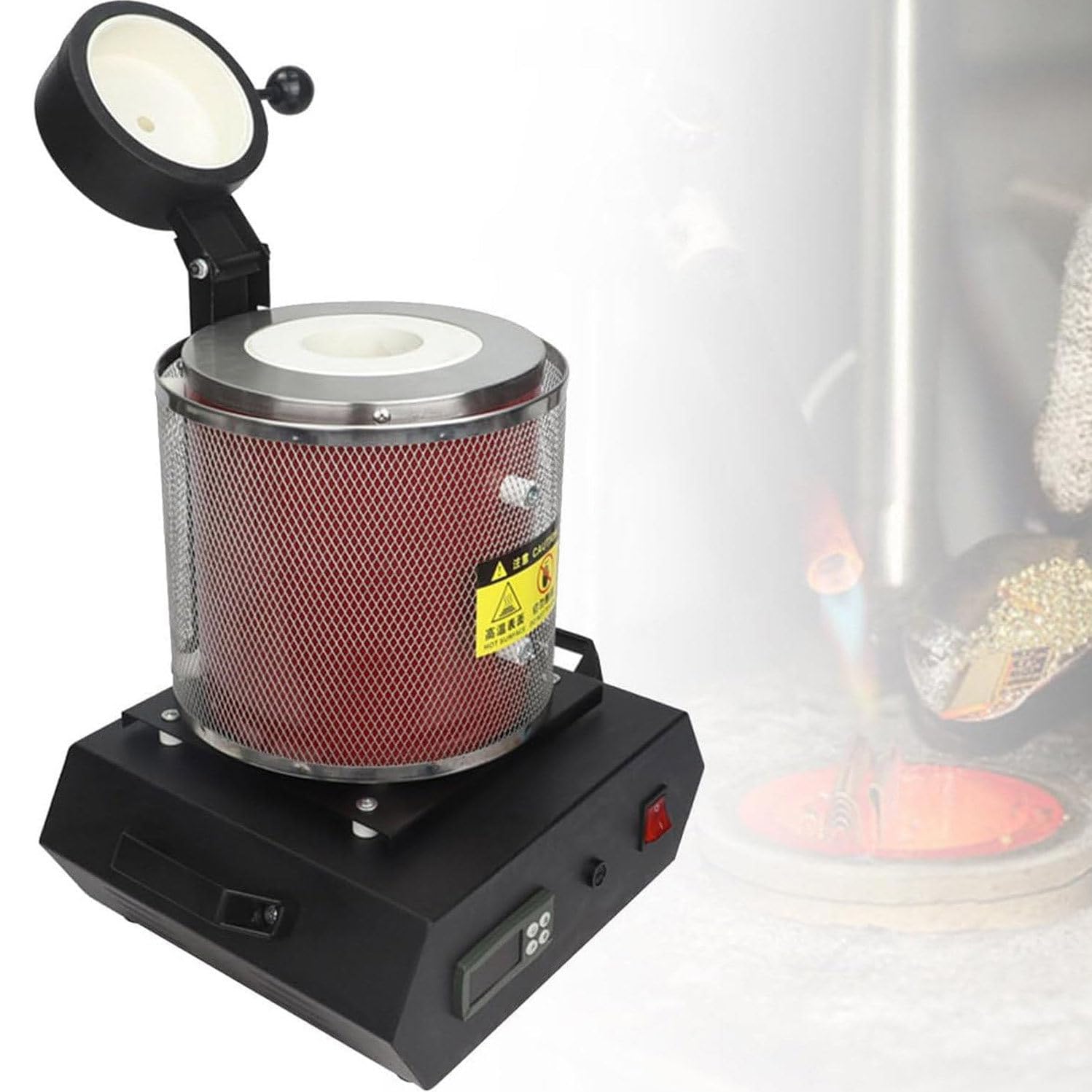 1kg 2kg 3kg Cyfrowy Piec Do Topienia 1150 ℃ / 2102 ℉, Cyfrowy Elektryczny Piec Do Topienia Z Tyglem Grafitowym Do Topienia Złomu, Srebra, Złota, Miedzi, Aluminium, Rafinacji Pieca Odlew,Red-3KG