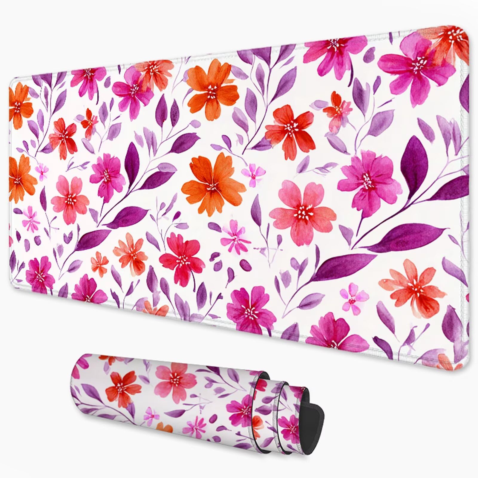 Podkładka pod mysz kwiatową XXL 1200 x 600 mm, duża antypoślizgowa podkładka pod mysz do gier, akcesoria biurowe, wodoodporna podkładka pod mysz z zamykaną krawędzią do biura, domu i pokoju zabaw