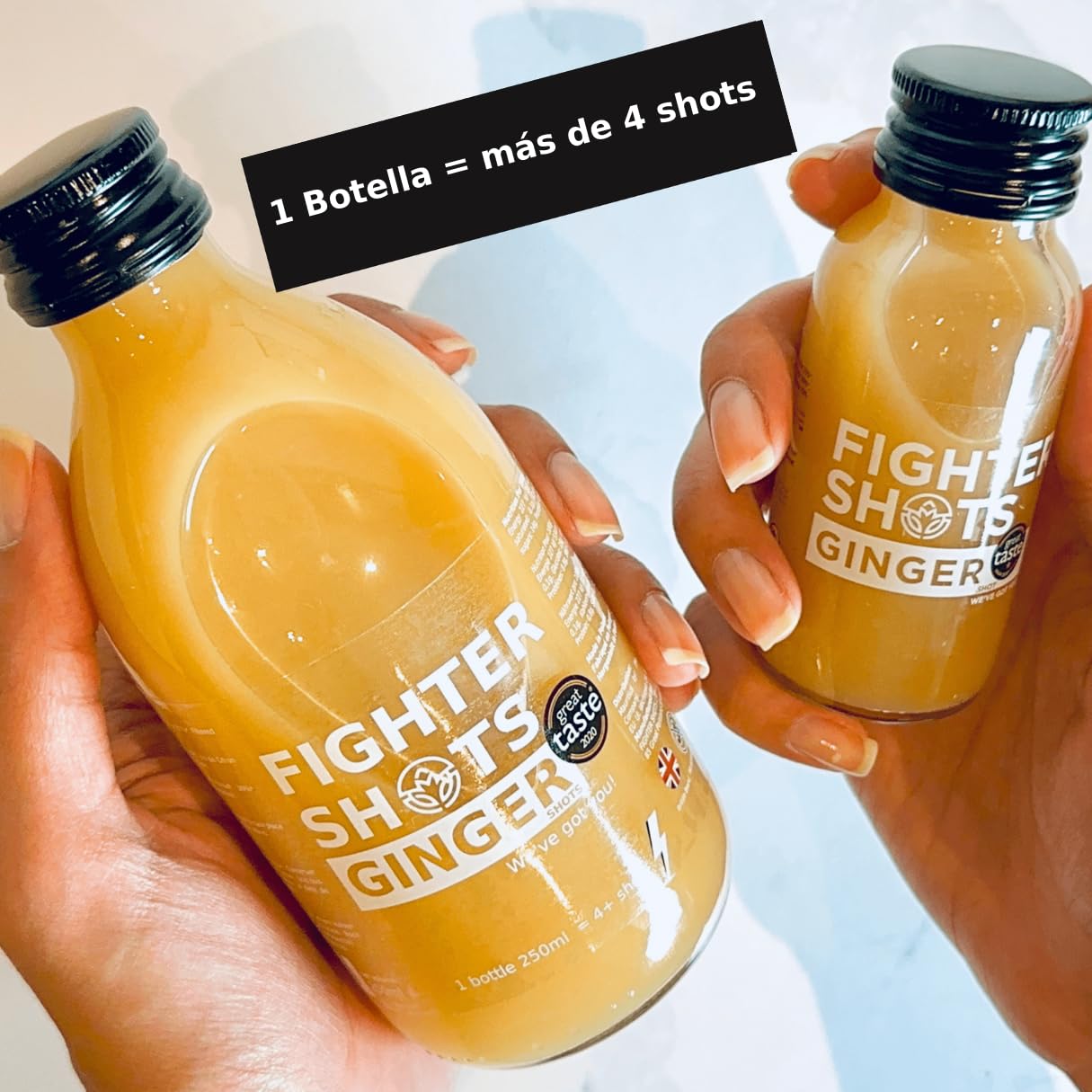 Botellas Dosificadoras de Fighter Shots de Jengibre (6x250ml/24+ Shots) | Galardonados frescos e intensos shots de jengibre | Aumenta la Energía | 100% Natural/Sin Gérmenes Desagradables