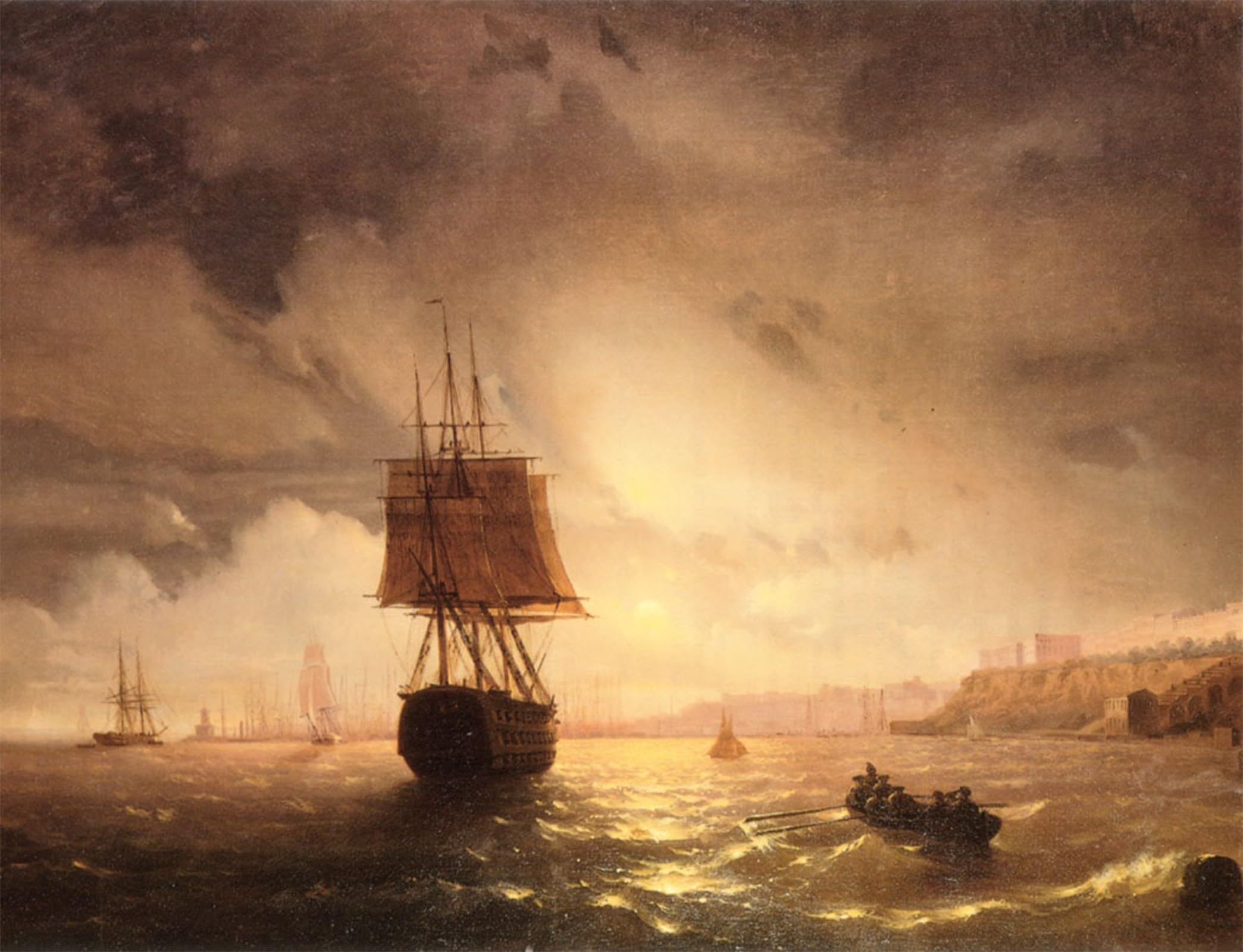 ARTXLXXBN Famous Painting Canvas Artwork Graffiti Print the Harbor At Odessa on the Black Sea by Ivan Constantinovich Ayvazovsky Portrait Canvas Image for Home Decor 60x90cm