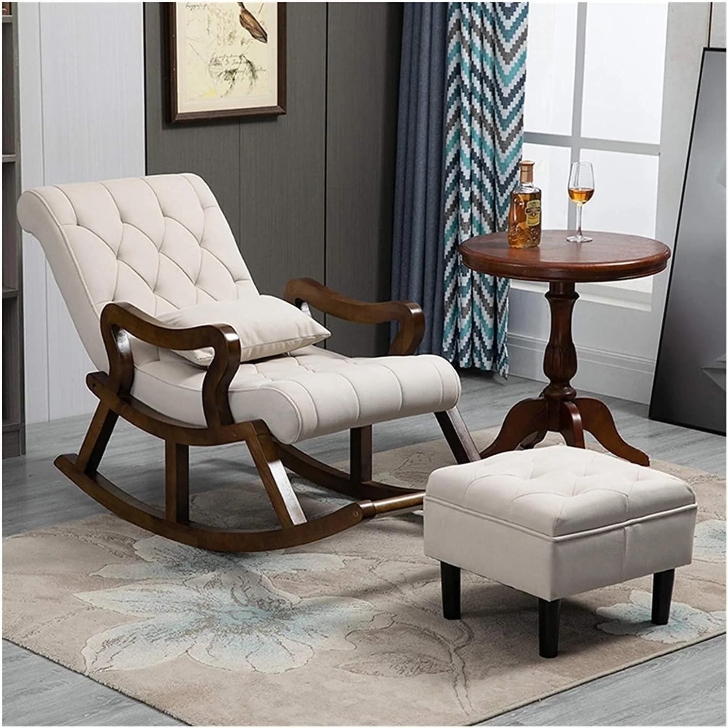 Krazy Home Armchair Rocking Chair Designs | Premium Aaram Chairs for Adults in Teak Wood Frame with Soft Upholstery | Perfect Wooden Armchairs for Living Room| Bedroom| Home Decor (Model 1)-image-28