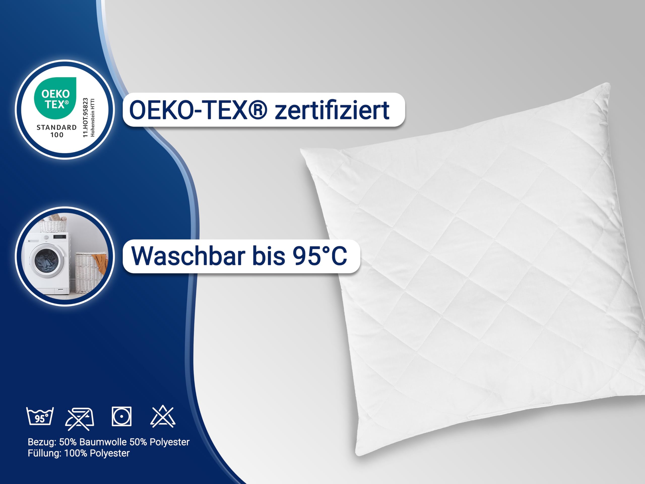 ZOLLNER 2er Set Kopfkissenbezug mit Edelweißmotiv inkl. 2er Set Dekokissen 60% Baumwolle, 40% Polyacryl, Grau