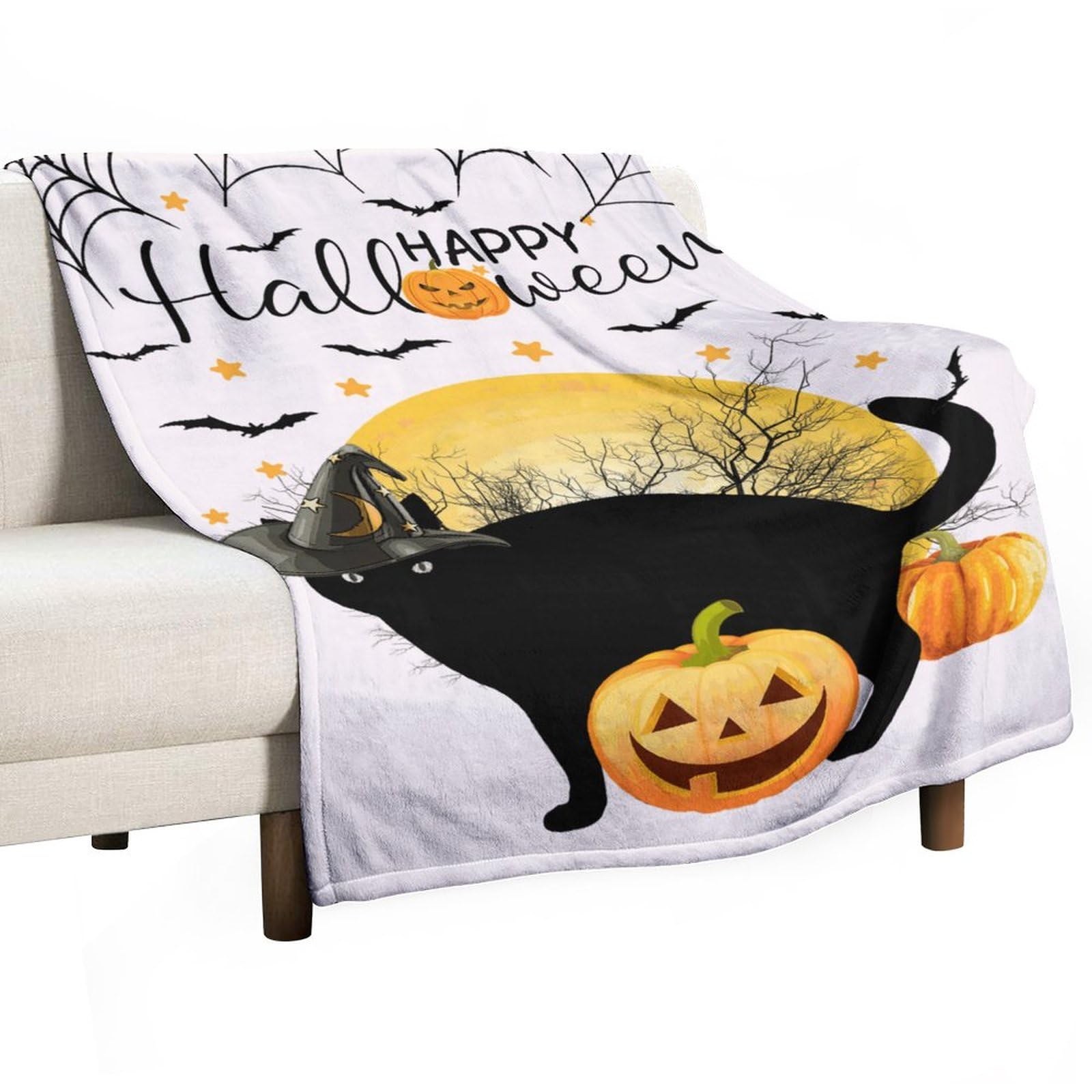 Couverture polaire Halloween contre le froid de l'automne, modèle chat noir
