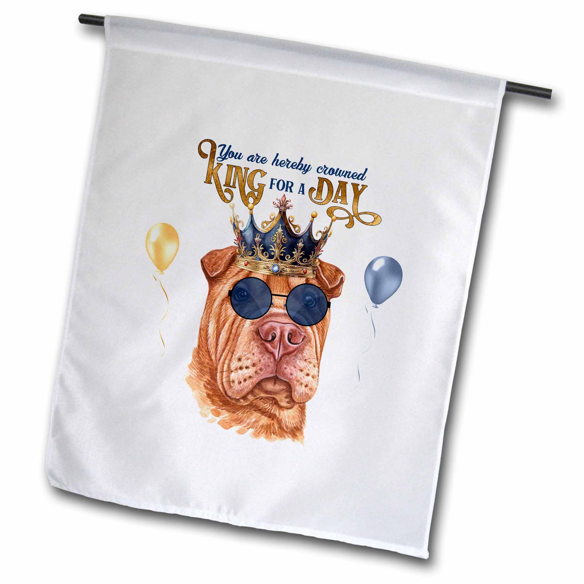 3dRose Shar Pei in a Crown and Sunglasses for Dads King of the Day Theme - Flags (fl-382877-2)