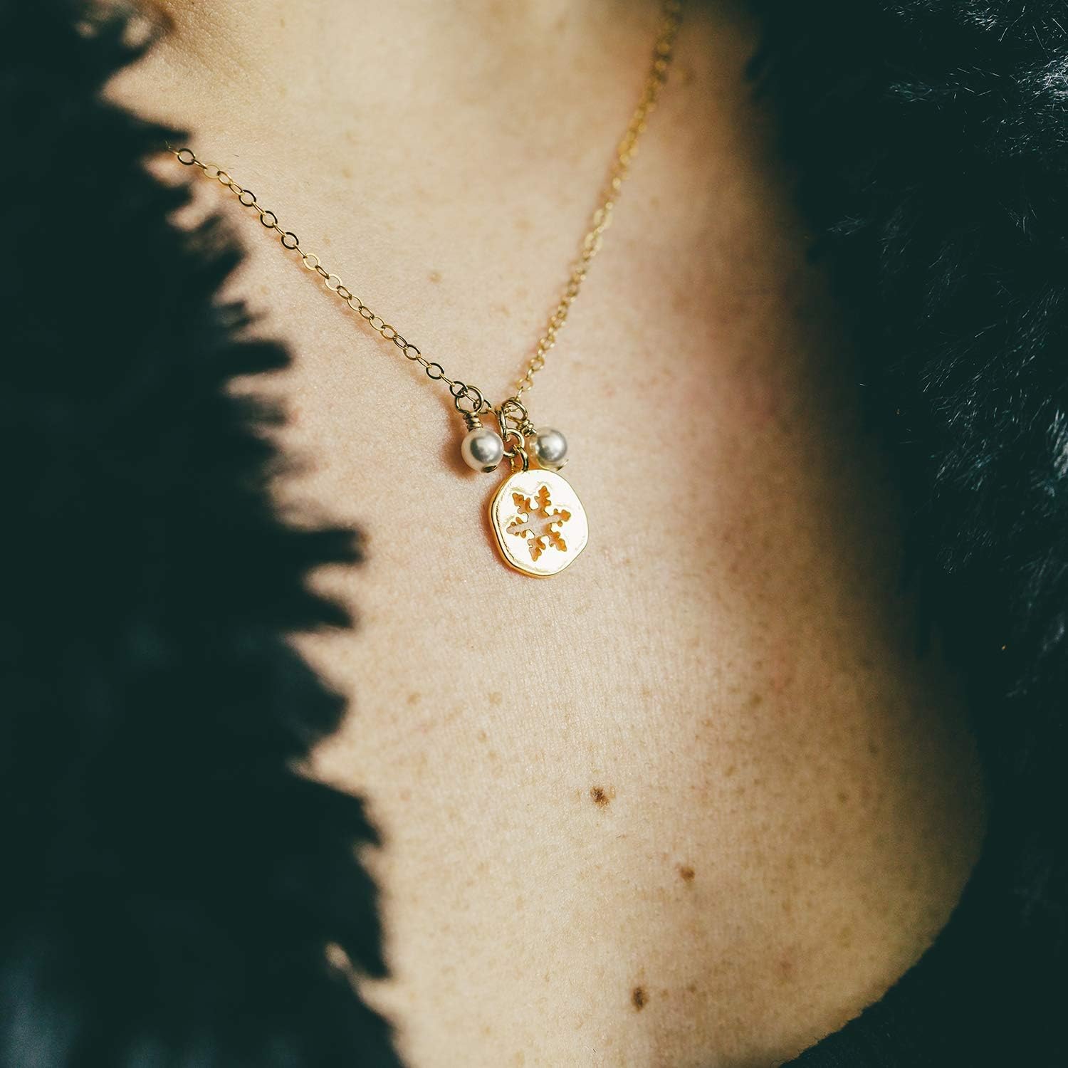 Unique Snowflake Pendant - 14KT Gold-Filled Necklace 16 In. - Winter Wedding Bridesmaid Proposal Gift