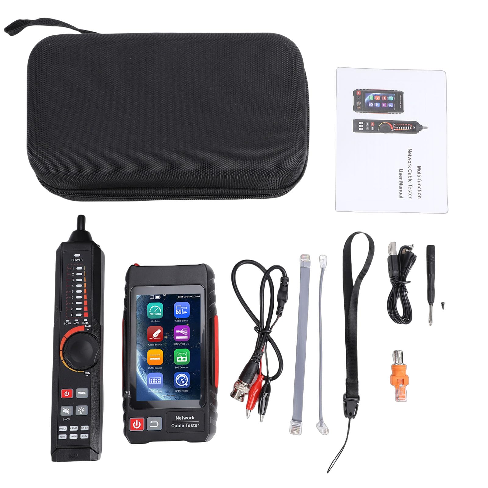 Tester per cavi di rete RJ45 multifunzione, touch screen IPS da 4 pollici Batteria ricaricabile da 4000 mAh Tracker per cavi Test TDR fino a 3000 m per cavi UTP Supporta strumenti