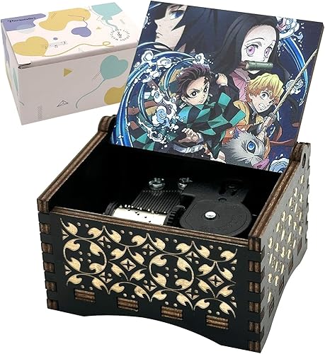 Pursuestar DemonSlayer Merch Wind Up - Caja de música con mecanismo de madera grabada vintage, regalos musicales para fanáticos del anime, hijo,