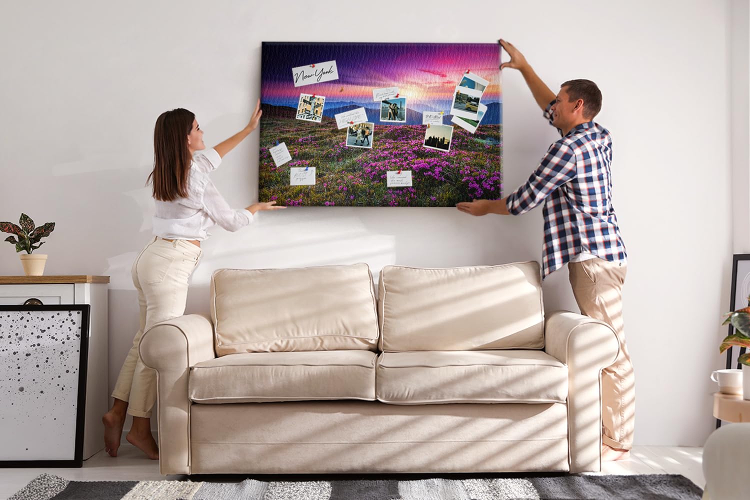 Panel decorativo de corcho 120x80 cm | Flores del amanecer