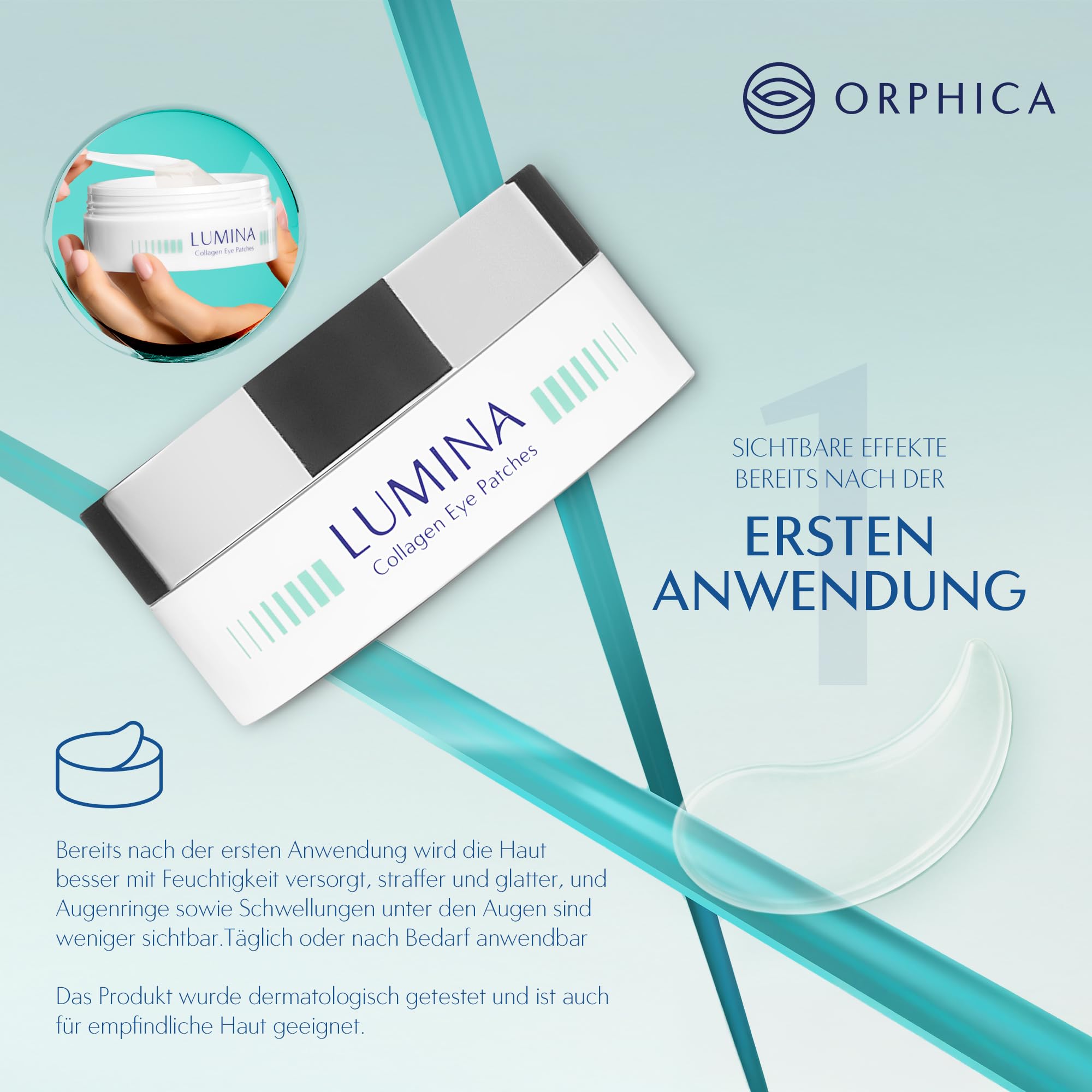 Orphica LUMINA Augenpads – 60 Kollagen Eye Patches mit Hyaluron gegen Augenringe, Schwellungen & feine Linien