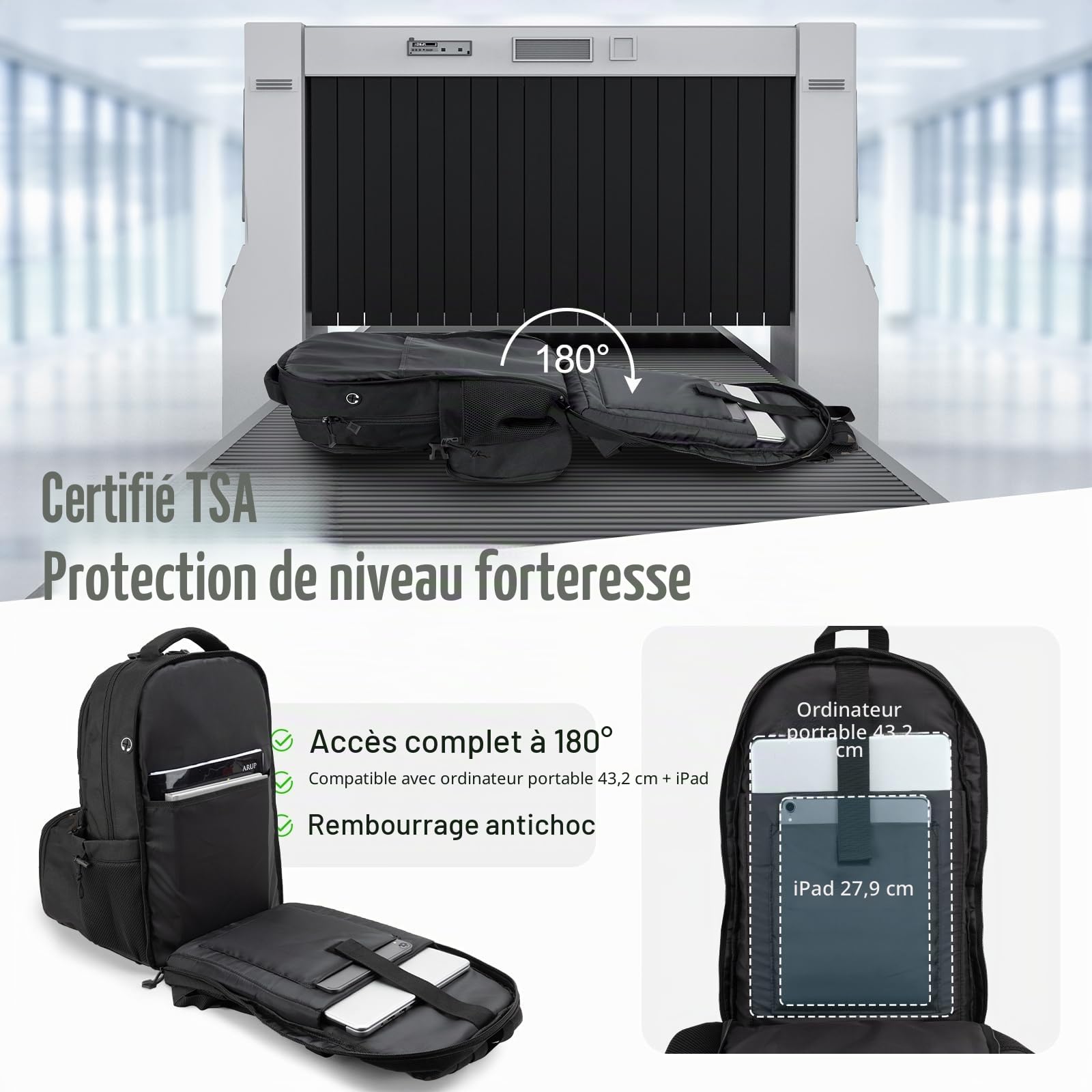 Sac à dos isotherme pour homme avec boîte à déjeuner de 6 L : sac à dos de 40 L pour homme avec compartiment pour ordinateur portable, sac de travail avec boîte à déjeuner sac isotherme pour l'école