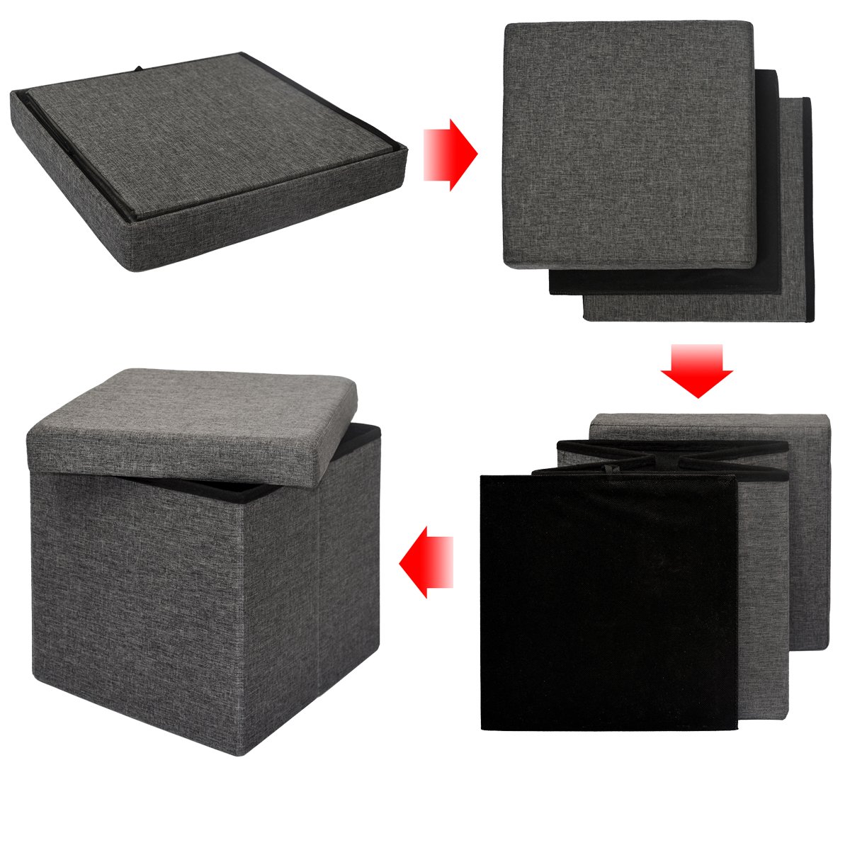 DuneDesign Contenitore - 38x38x38 cm - Pouf pieghevole con coperchio imbottito - Sgabello poggiapiedi Tavolino Contenitore stabile - Capacità 42 l - Installazione Salotto Camera da letto Ingresso