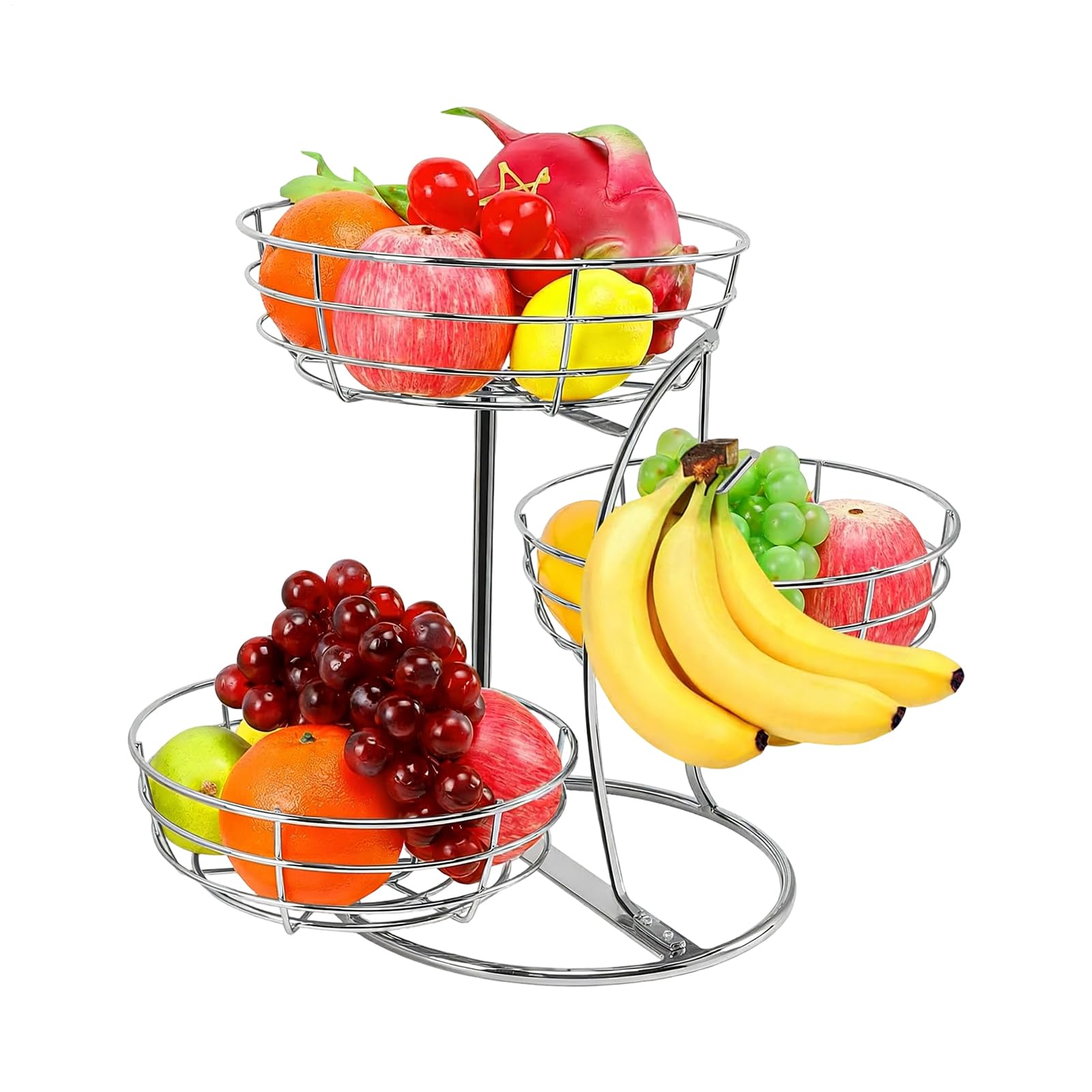 Genérico da piano di lavoro, 3 ripiani in acciaio inox con gancio per banane, scaffali per frutta per piano di lavoro della cucina, per casa, appartamento, verdure, cipolle, pane, snack, prodotti