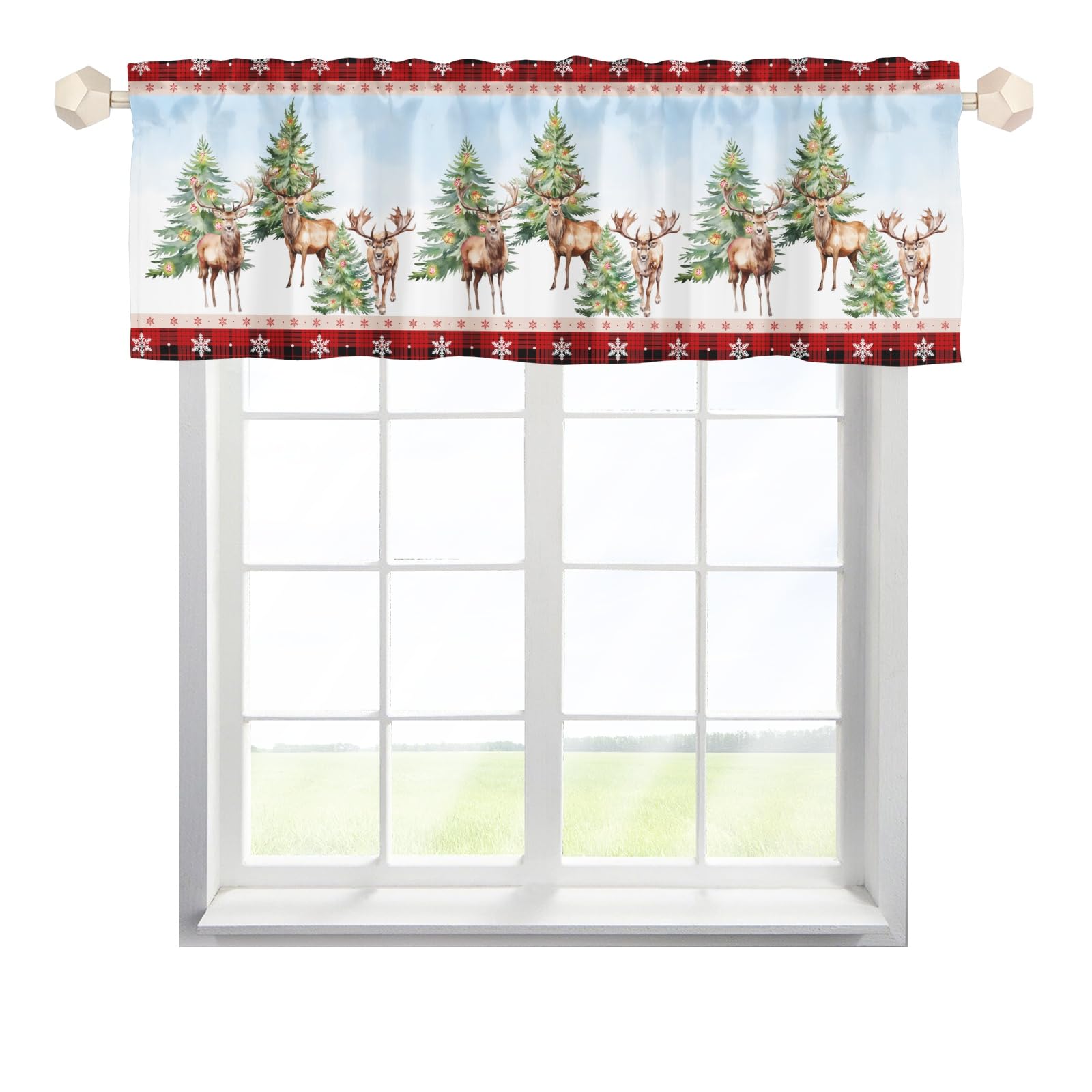 Christmas Deers and Trees Pattern Valance Curtains,Short Curtains Valance for Window,Blackout Valance Curtains,Rod Pocket Valance Window,Christmas Window Curtains for Kitchen Window Bathroom Bedroom