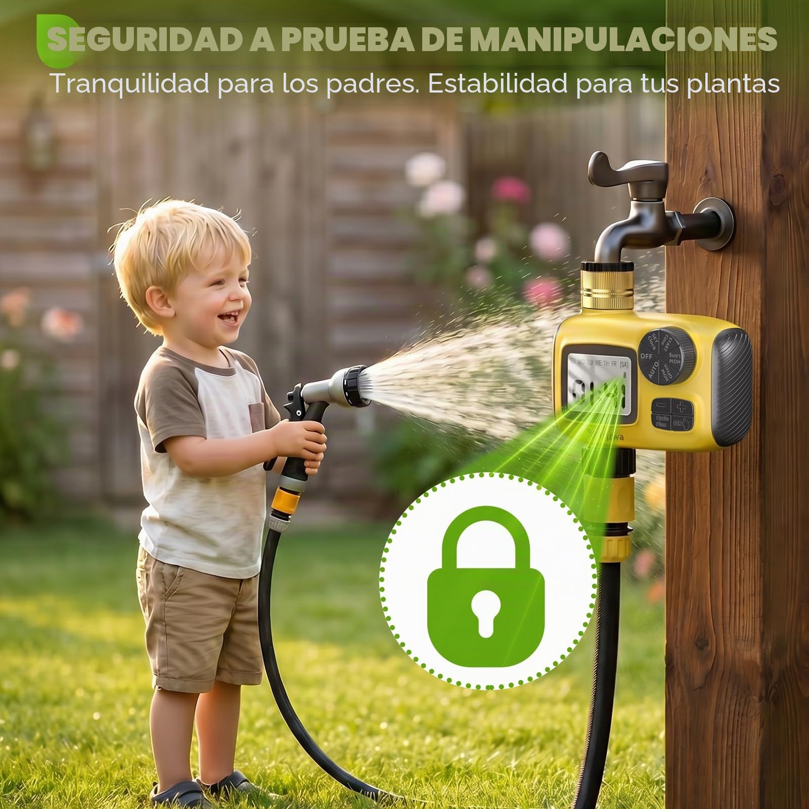Pantalla LCD Programador de Riego Automático, Sistema de Riego Automático, con 3 Programas de Riego Independientes/Función de Retardo de Lluvia，Apto para Riego Césped/Patios