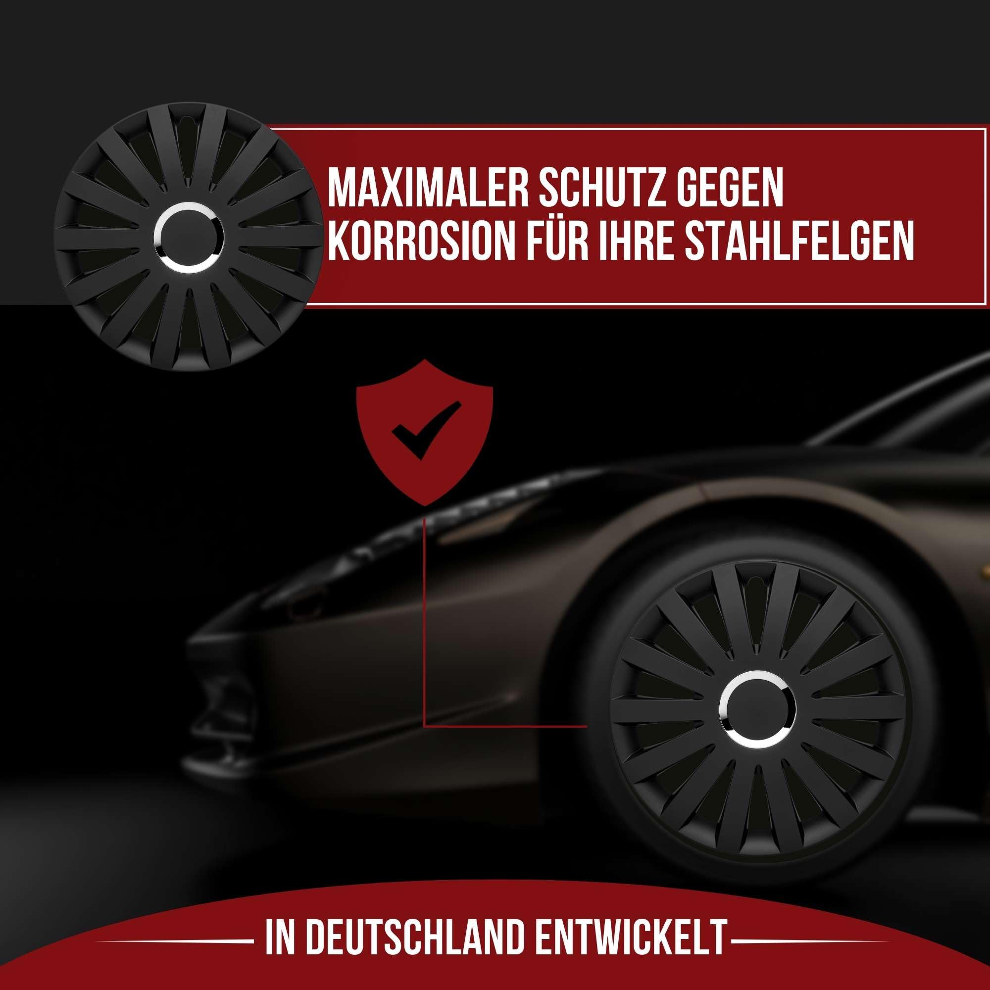 Albrecht Sail Radkappen 15 Zoll matt schwarz 4er-Set für Stahlfelgen | Schlagzäher ABS-Kunststoff · Witterungs- & UV-beständig · Werkzeuglose Clip-Montage · Made in EU · Markenqualität