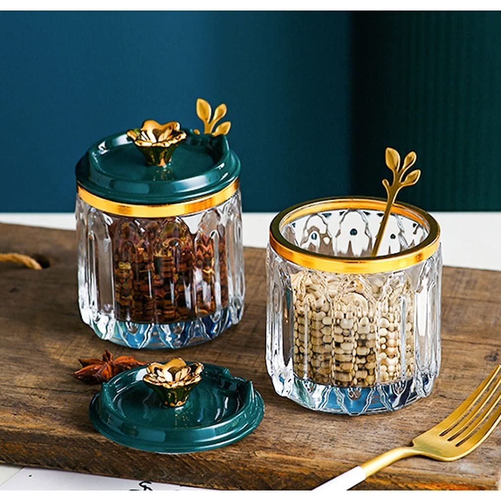 Boîte d'assaisonnement Boîte d'assaisonnement transparente avec couvercle Cuillère Pot d'assaisonnement en verre Récipient d'assaisonnement Pot à épices domestique (8,5 oz) Ensemble de bouteilles d'a