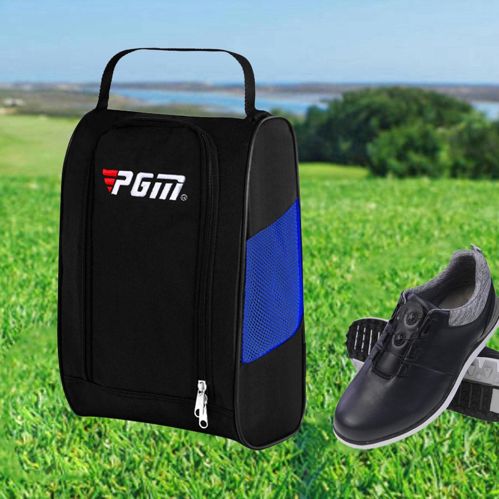 Zapatos de golf Bolsa Cremallera Deportes Nylon Bolsa Organizador Zapato Negro Azul, 3 Set (Black Blue), 22x13x32.5 cm