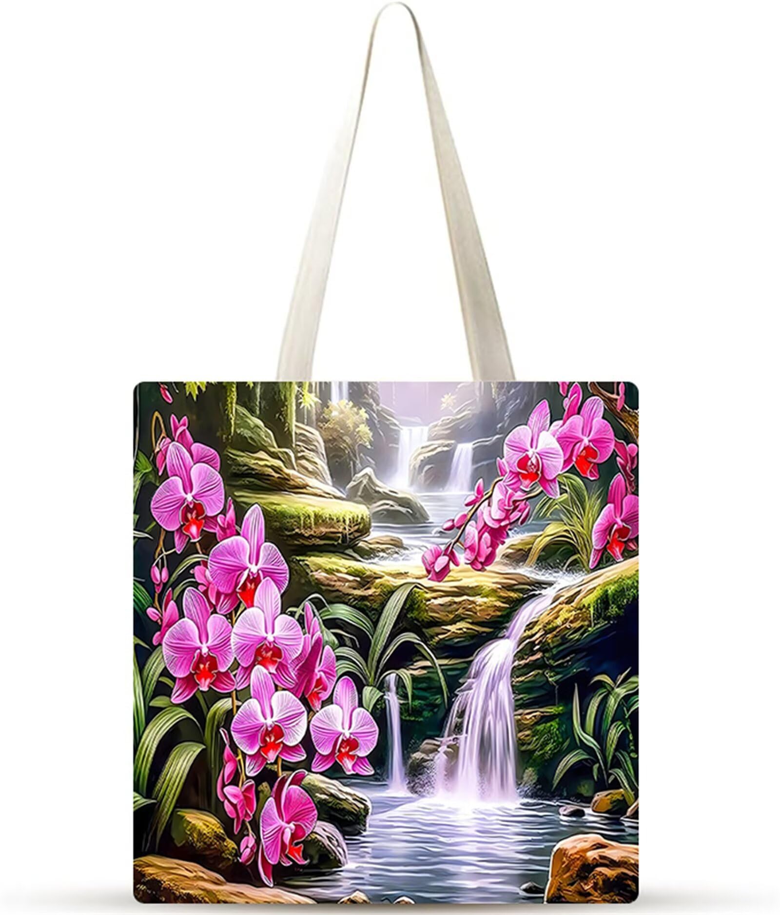Orchidea di fiume Borsa Tela,Tote Bag Tela,Borse per la Shopper Lavabili,Senza cerniera Borsa Tela,Canvas Tote Bag da Donna Regali per Shopping,Scuola,Viaggi,Spiaggia