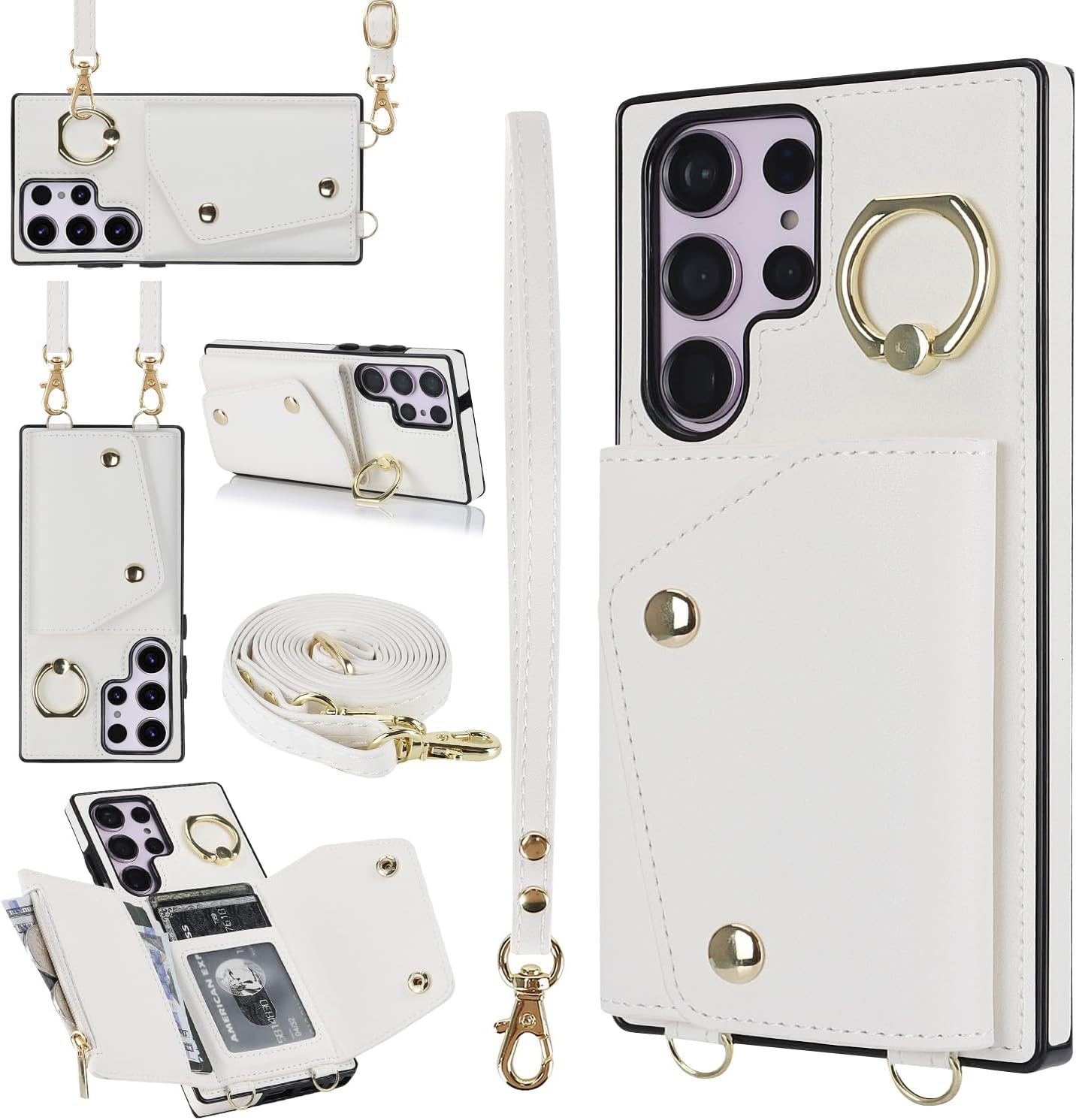 UEEBAI Crossbody Wallet Case for Samsung Galaxy S23 Ultra 5G, Card Slot Phone Case