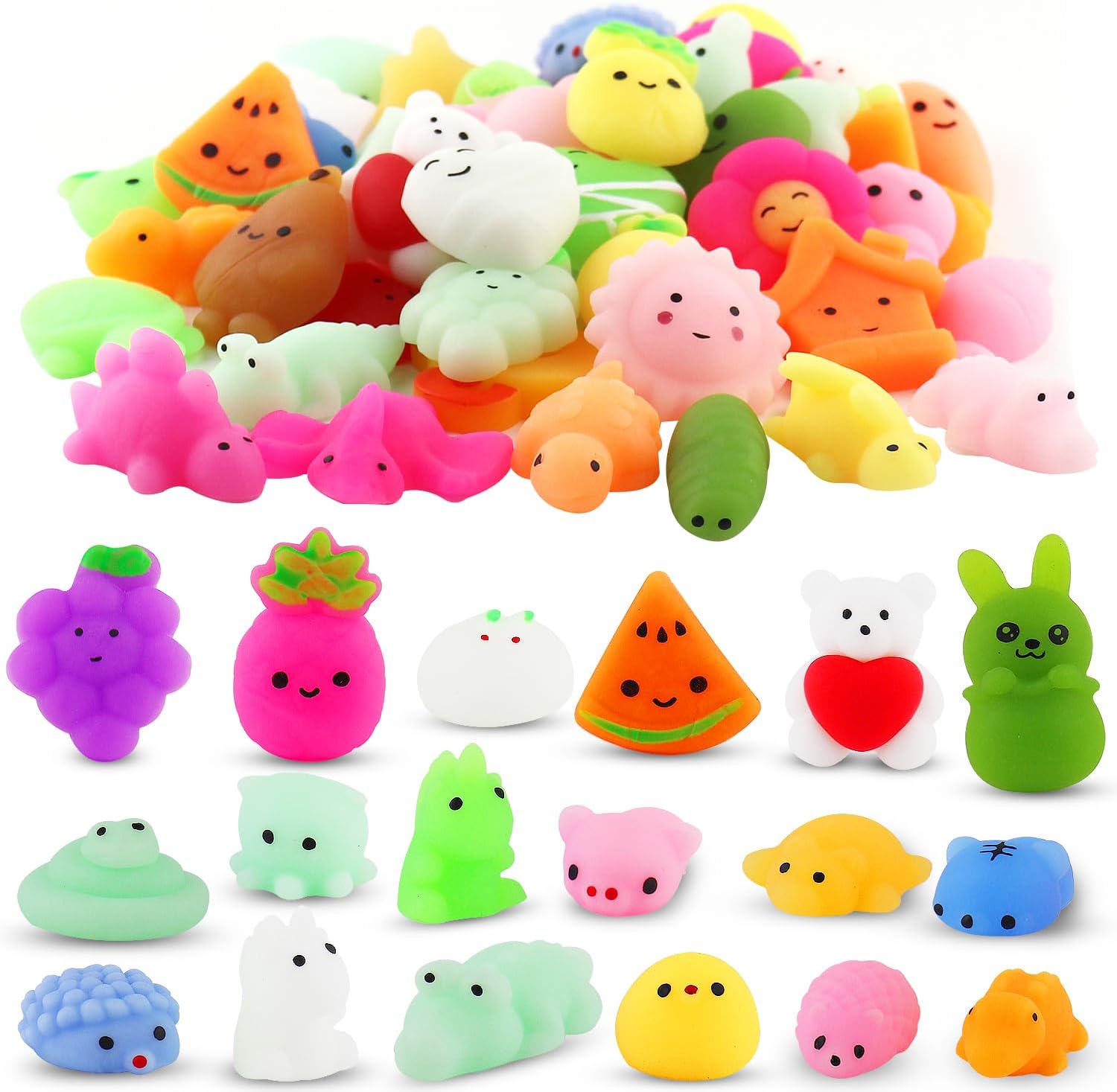 NANEEZOO Squishy Toys, Random 60 Pack Mini Squishy Mochi, Party Favors for Kids 4-8 8-12, Stress Relief Toys for Boys Girls Goodie Bags Xmas Gifts Classroom Prizes (60 Pack)