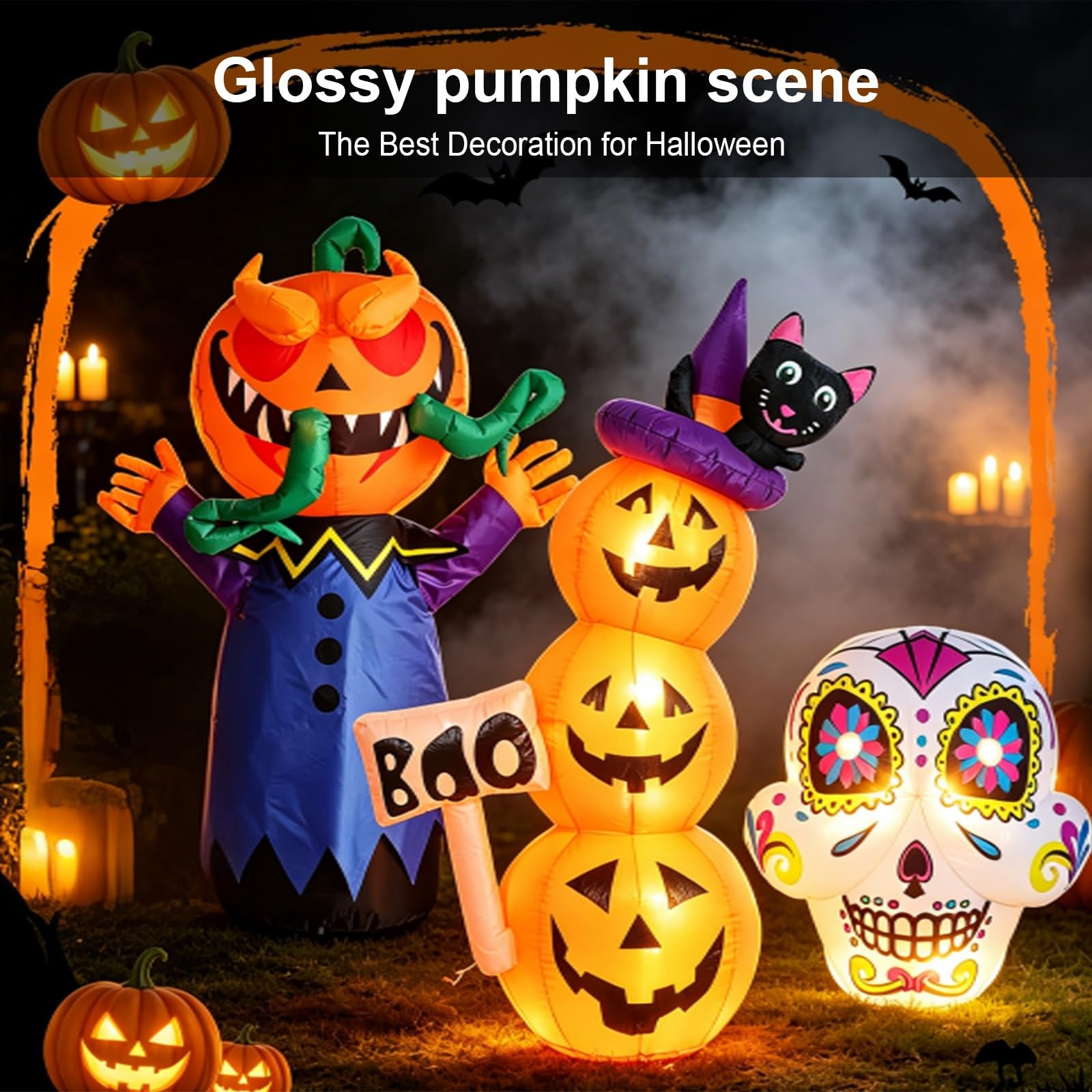 1,59 m Nadmuchiwane Ułożone Dynie Halloween, Lampion Ogród