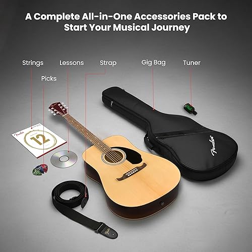 Miniatura 2 de Fender Guitarra acústica FA-125 Dreadnought - Paquete natural con estuche, afinador, correa, cuerdas, púas y DVD instructivo de Austin Bazaar