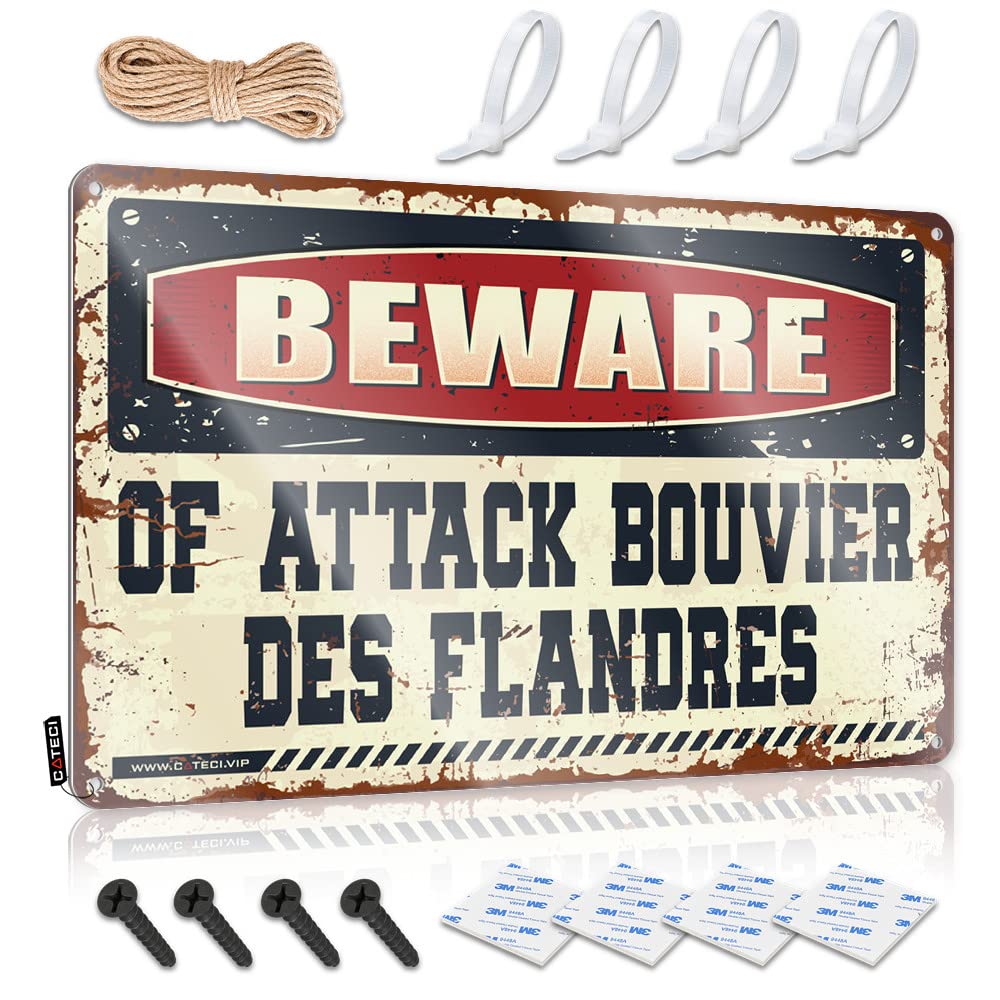 Bbq Signs Outdoor Beware Of Attack Bouvier Des Flandres Tin Sign Retro Tin Signs Backyard Bar Sign(30X40CM)
