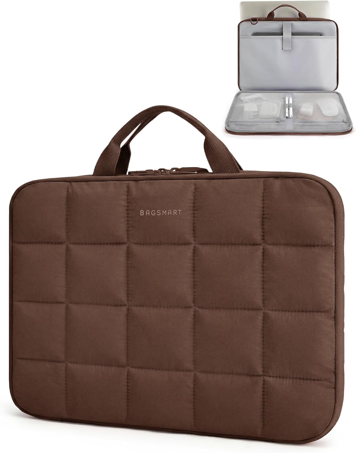 BAGSMART Laptop Case with Handle, Puffy Laptop Sleeve Bag for Women, MacBook Case for Dell, HP, Lenovo, MacBook Air/Pro, 13-14 inch, Coffee Brown