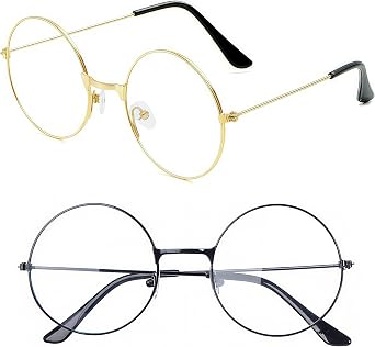 Circle Costume Glasses,Fake Round Glasses,Metal Frame Clear Lens Non-Prescription for Dress Up Cosplay Accessories