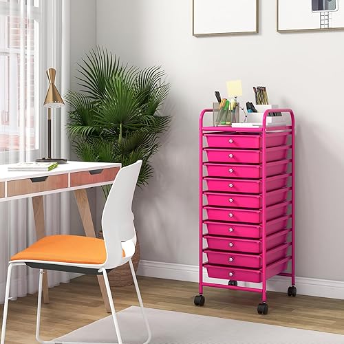 Vista 60 de Carro de almacenaje, de Giantex, con ruedas, para oficina, para guardar papeles, transparente, Transparente