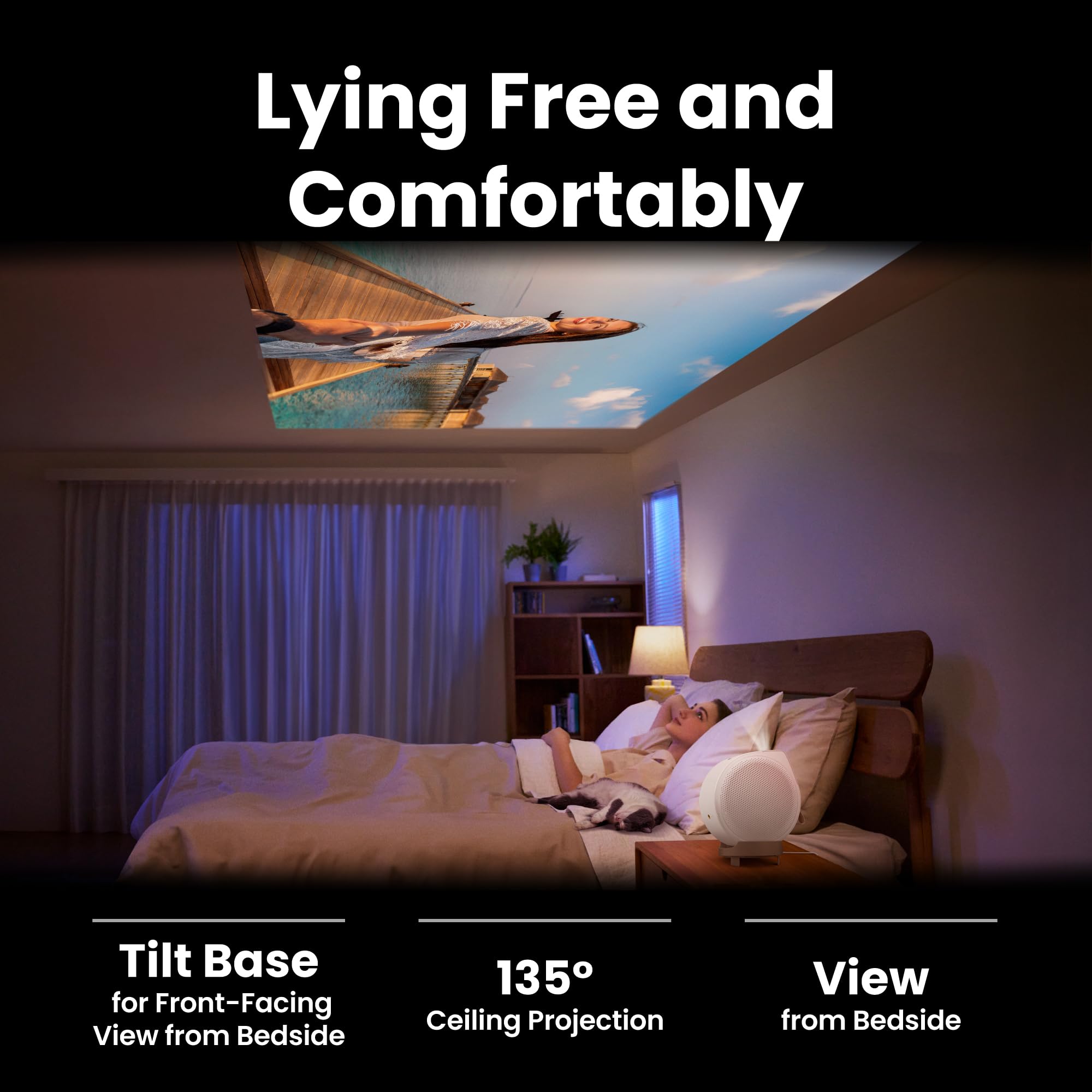 Proiettore portatile da soffitto BenQ GV32 1080p, 500 ANSI Lumen LED, Google TV con licenza Netflix, HDR10 con 95% Rec.709, WiFi & Bluetooth, altoparlante Woofer profondo