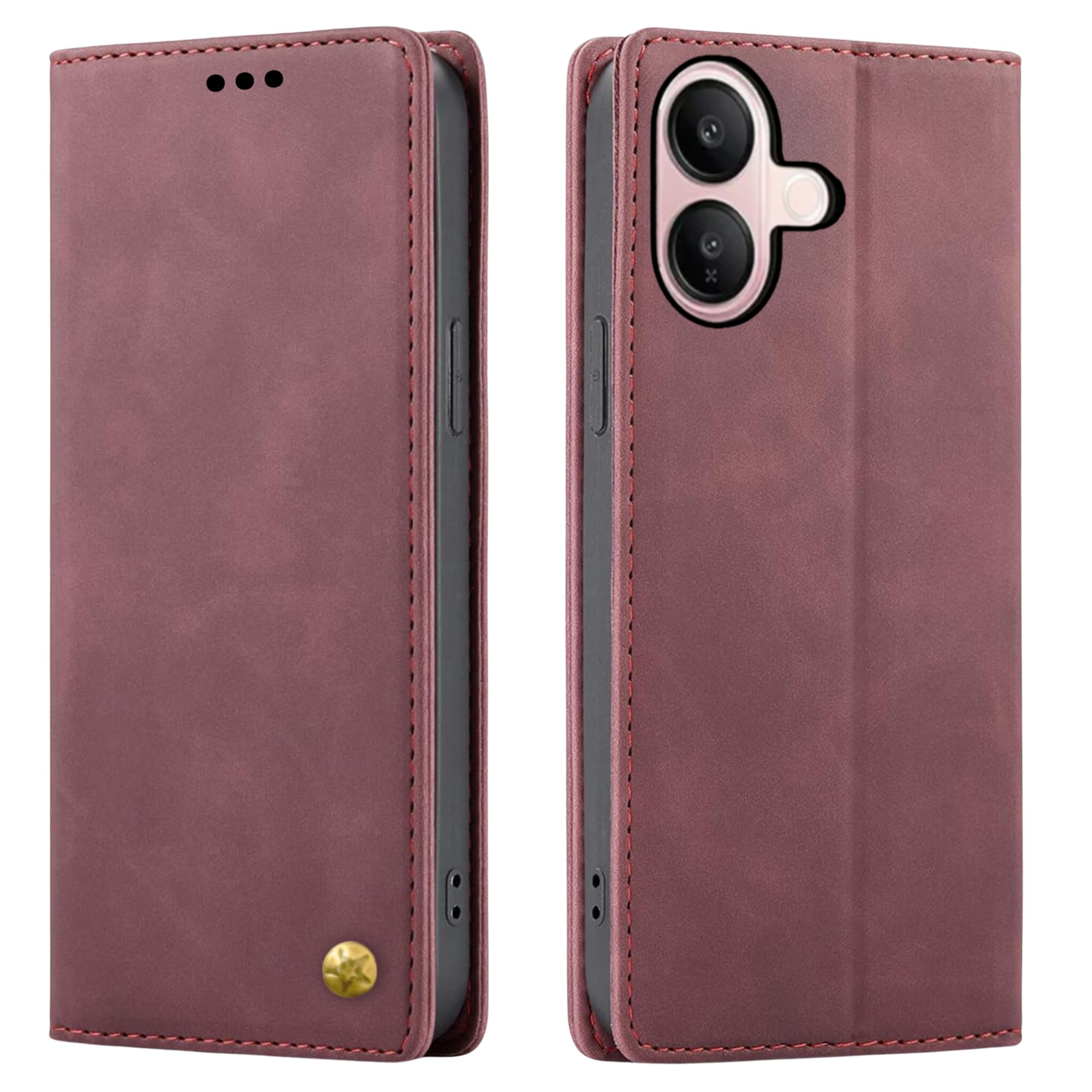 Flip Cover for Vivo V60 Lite 5G Mobile Phone | Business Professional Case | Premium Finish Back Cover | Foldable with Card Slots | Top Trending | Wine