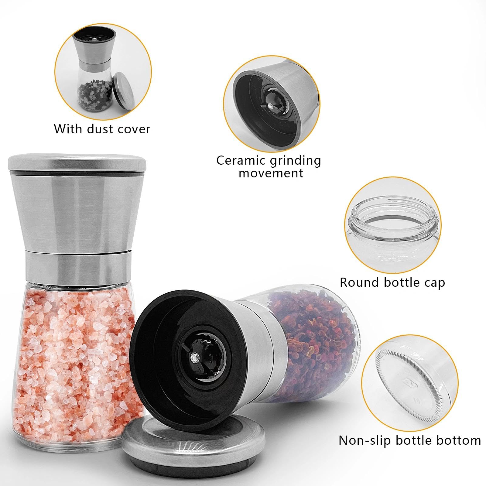Spice Mill Set of 2 - Adjustable Ceramic Grinder Pepper Mill Stainless Steel Salt Mill for Kitchen and Dining Room Pepper Mill Salt Pepper Mill — Amazon image 3