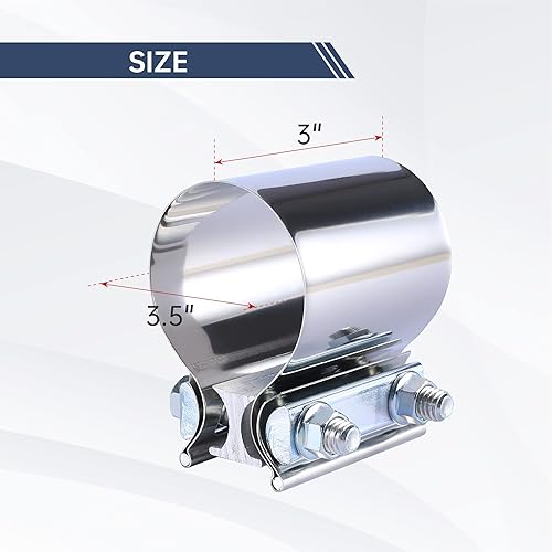 Miniatura 2 de BATONECO Abrazadera de banda de escape de junta a tope de 3.5 pulgadas, 3 12 pulgadas, abrazadera de banda de escape universal de acero inoxidable