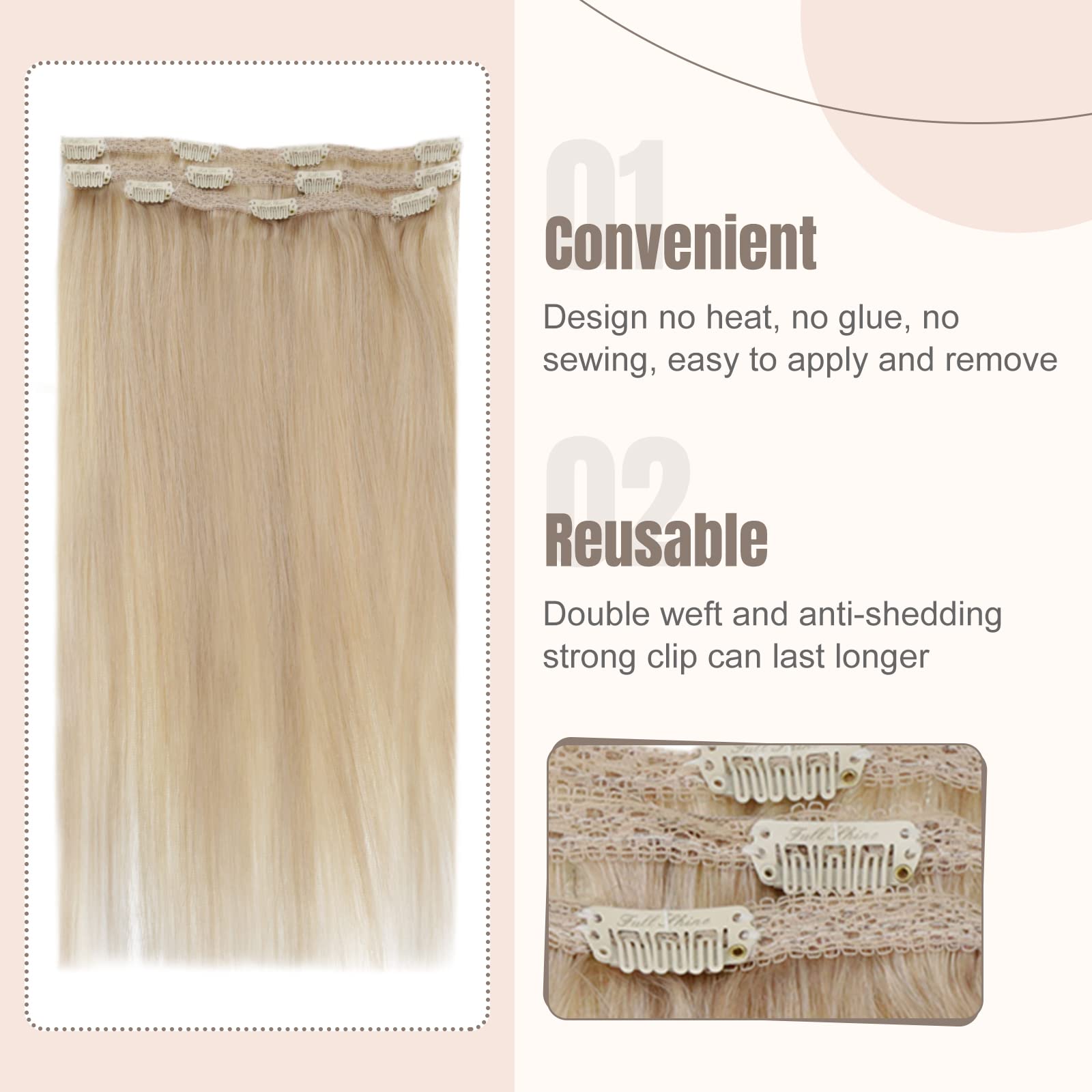 Fshine Estensioni Clip Capelli Veri Biondo Cenere Scuro Con Highlighted Del Biondo Dorato Extension Human Hair Clip 3Pcs 50g 30cm Extension Clip Capelli Umani Lisci #16P22