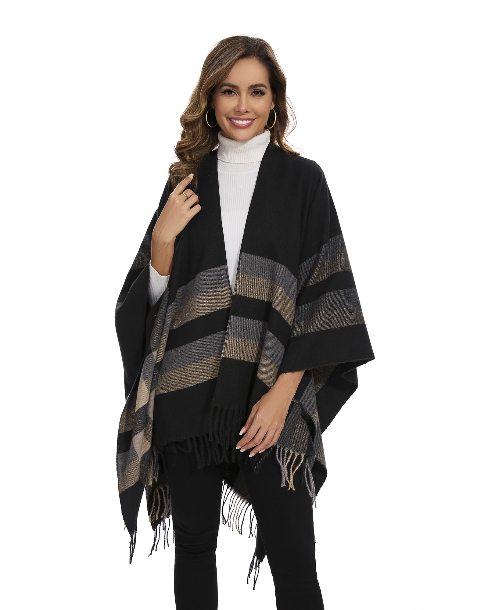 colornival Elegante Mantella da Donna con Fronte Aperto Poncho Morbido, Adatto per Primavera, Autunno e Inverno