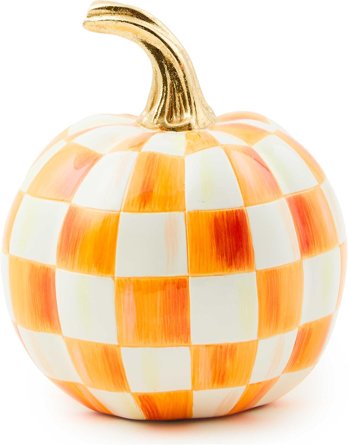 Mini Pumpkin Resin Halloween decor, orange-and-white check