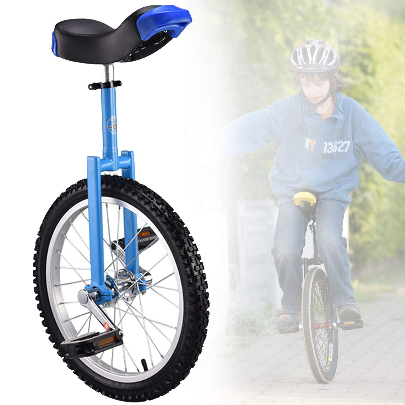 Monocycles, Monocycle à Roues de 18 Pouces for Enfants, monocycle antidérapantes, pneus Montagne, Exercice d'auto-équilibre, vélo d'équilibre, Sports Plein air, Fitness(Blue)