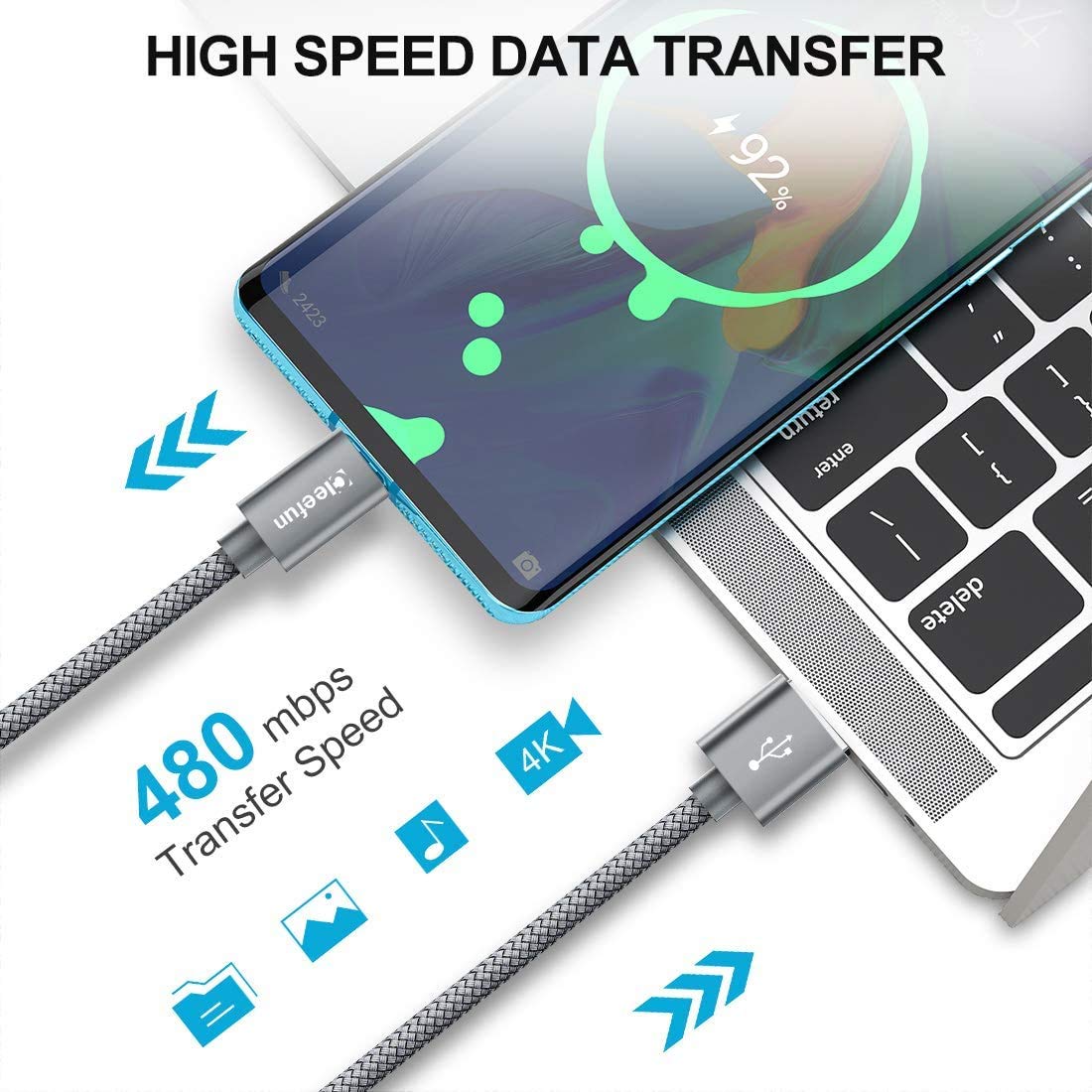 CLEEFUN Cavo USB C Lungo[3 m, 2Pezzi], 3A Cavo USB A a USB Type C Ricarica Rapida Cavi Tipo C in Nylon Compatibile per Galaxy S20 S21 S10 S10e S9 S8 Plus Note 20 10 Ultra, S-Ony, M-OTO, H-TC